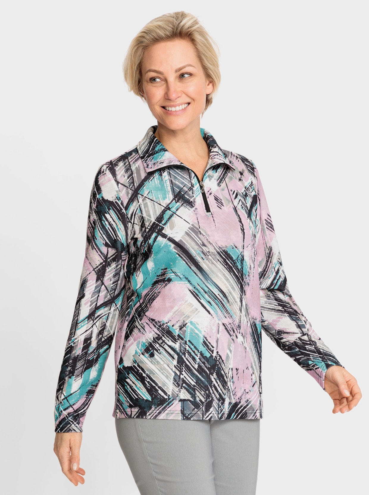 Poloshirt - roze/salie bedrukt