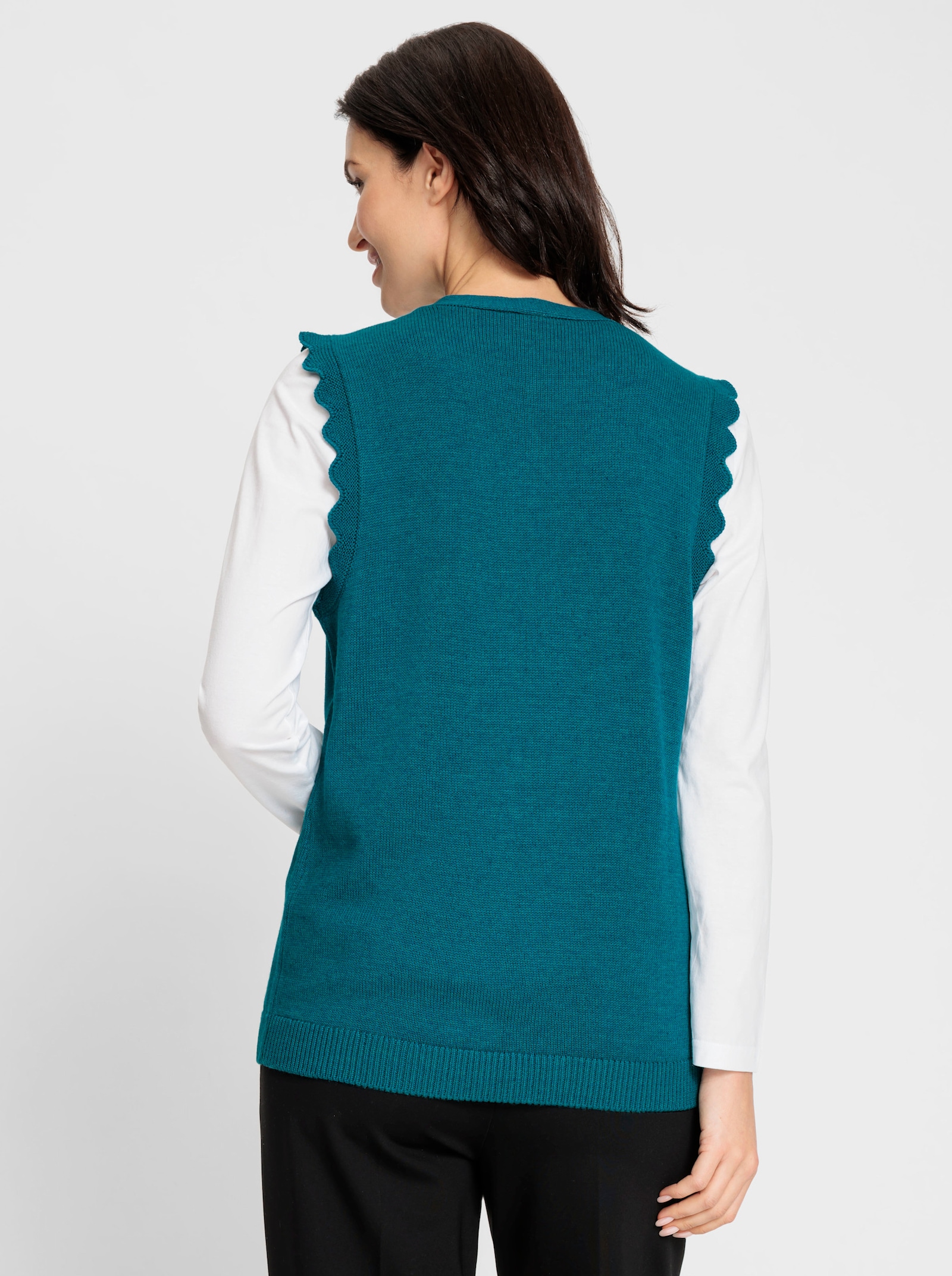 Strickweste mit stricküberzogenen Knöpfen - aquapetrol-meliert