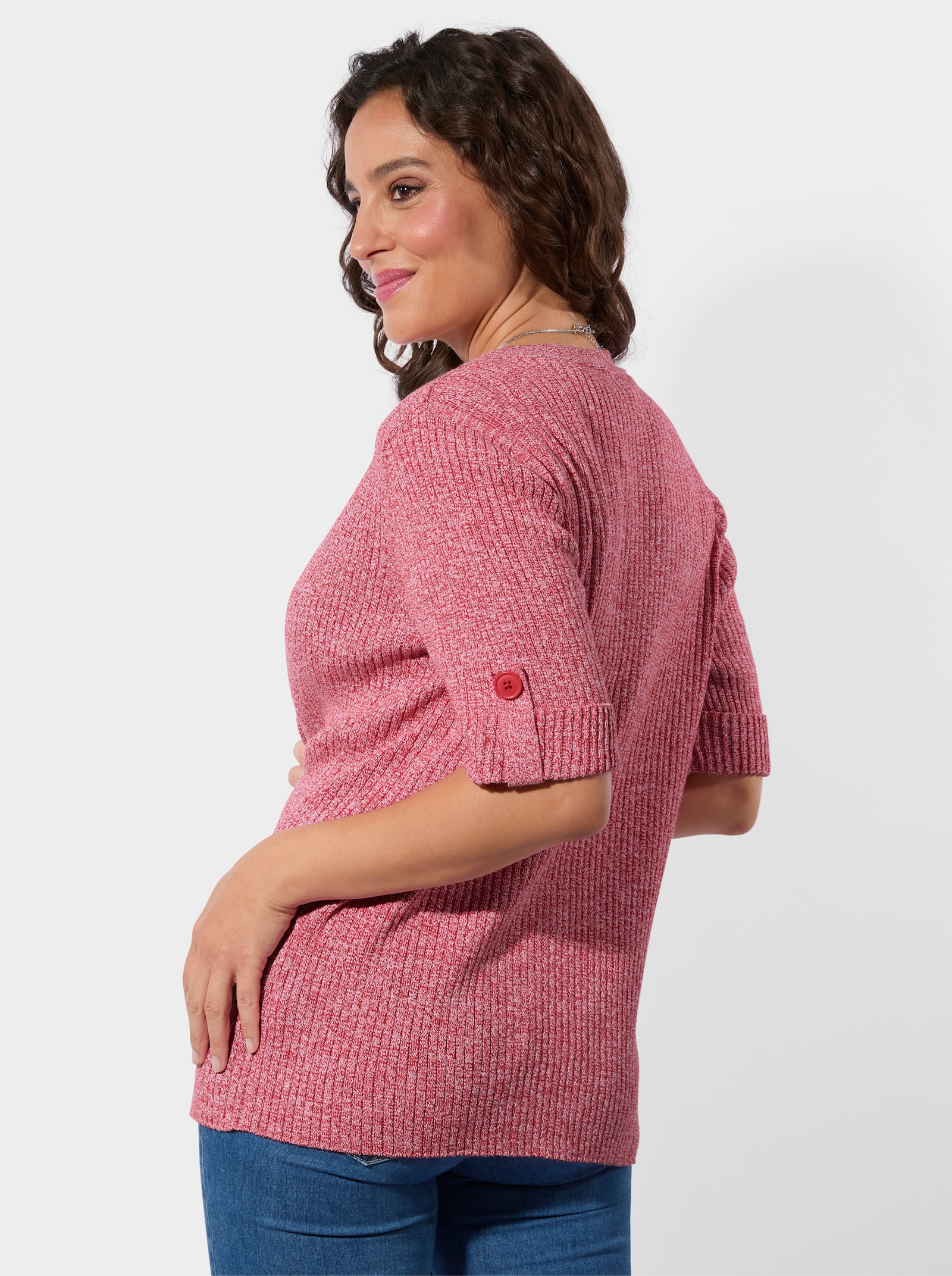 Vest van gemêleerd garen, onderhoudsarm - aardbei/wit gemêleerd