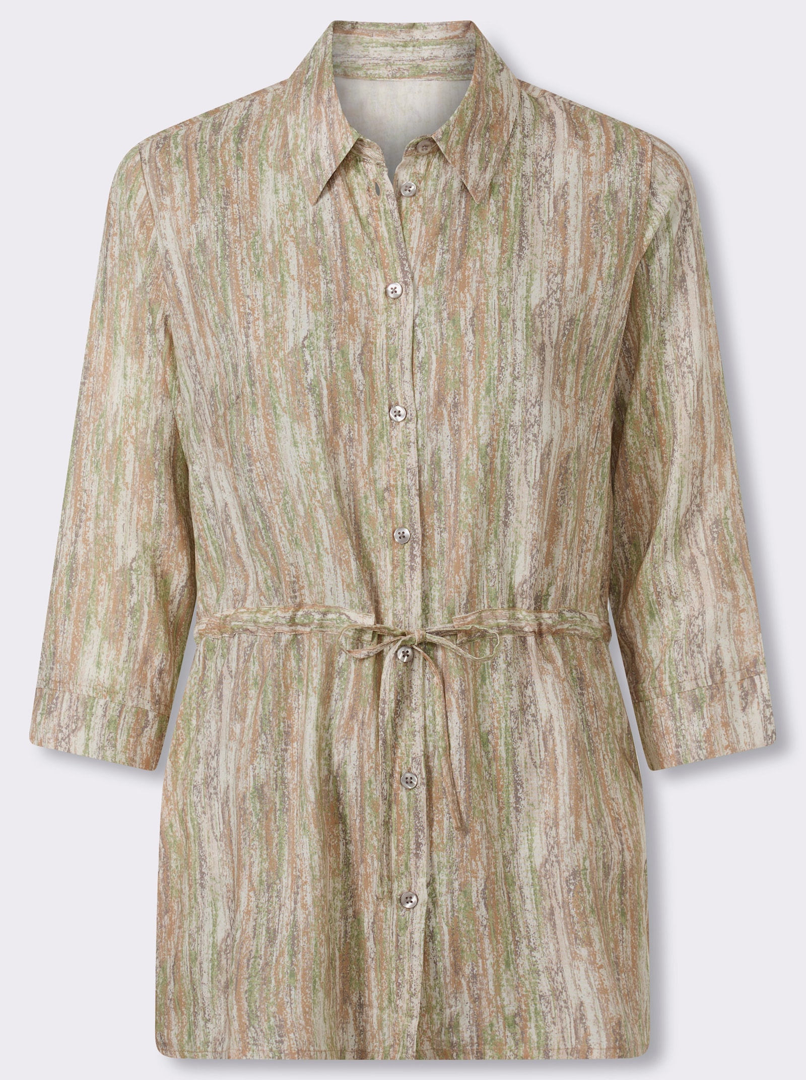 Longbluse aus reiner Viskose - champagner-taupe-bedruckt
