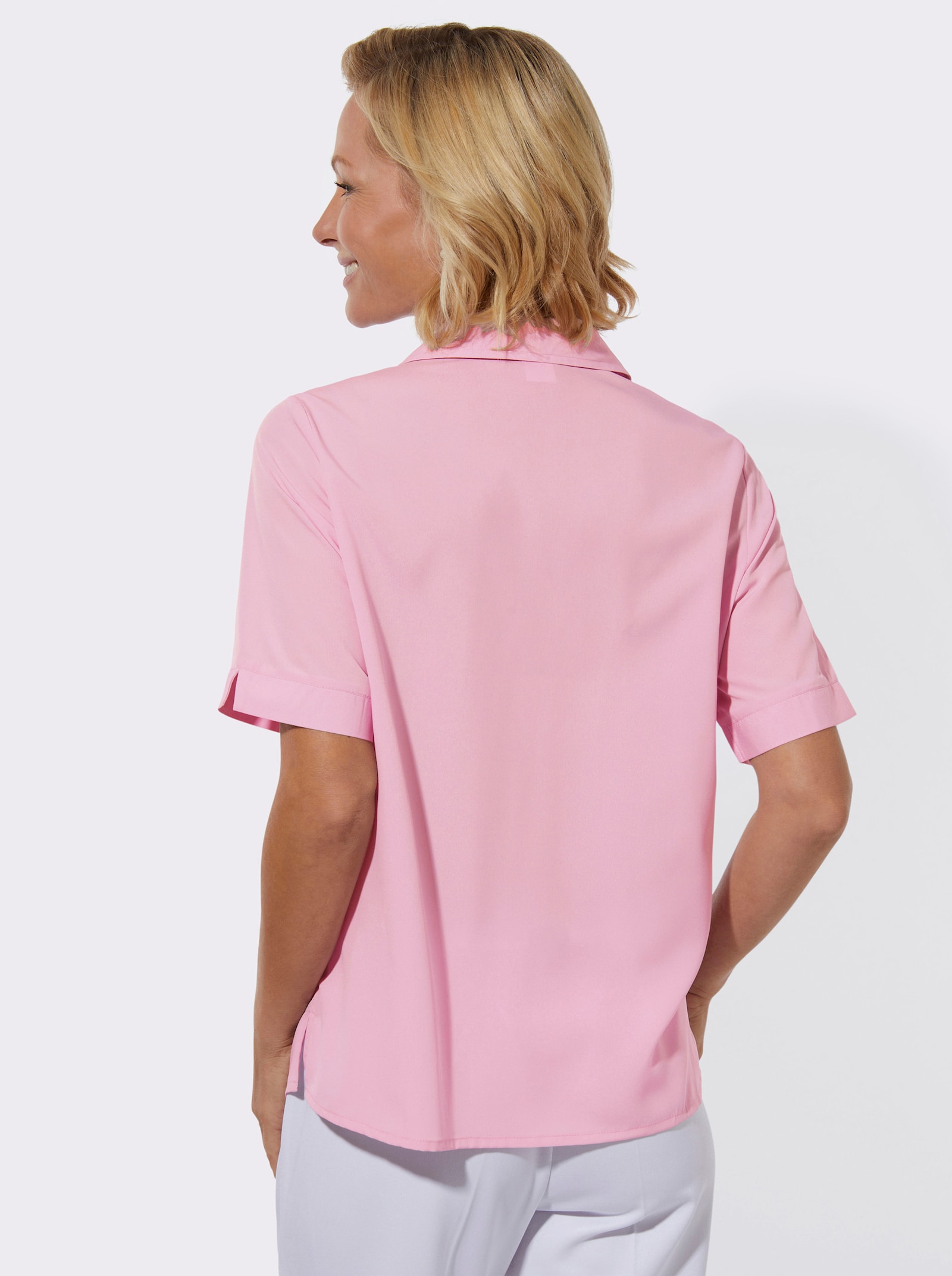 Kurzarmbluse mit Biesenverzierung - rosé