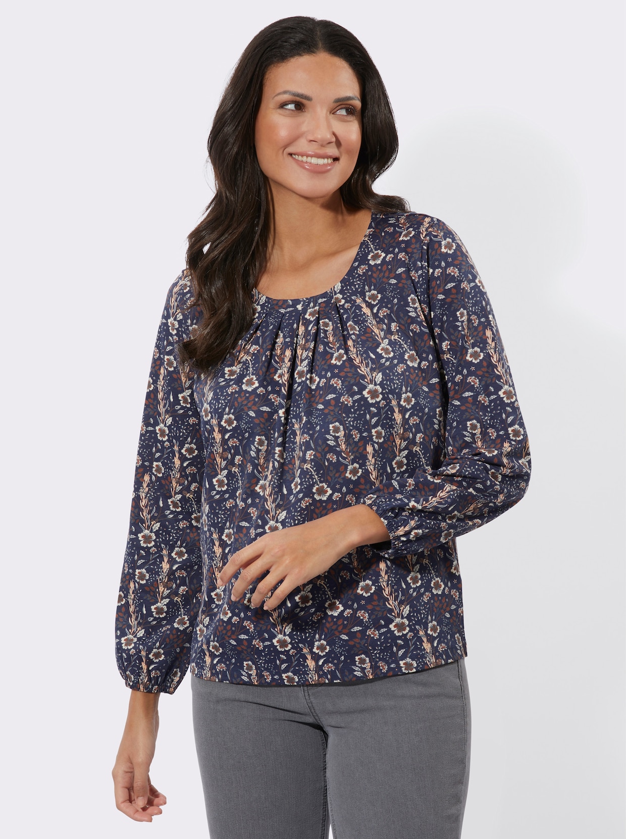 Langarmshirt - marine-champagner-bedruckt
