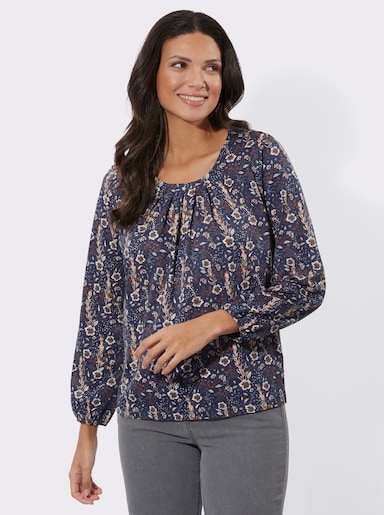 Langarmshirt in floralem Muster - marine-champagner-bedruckt