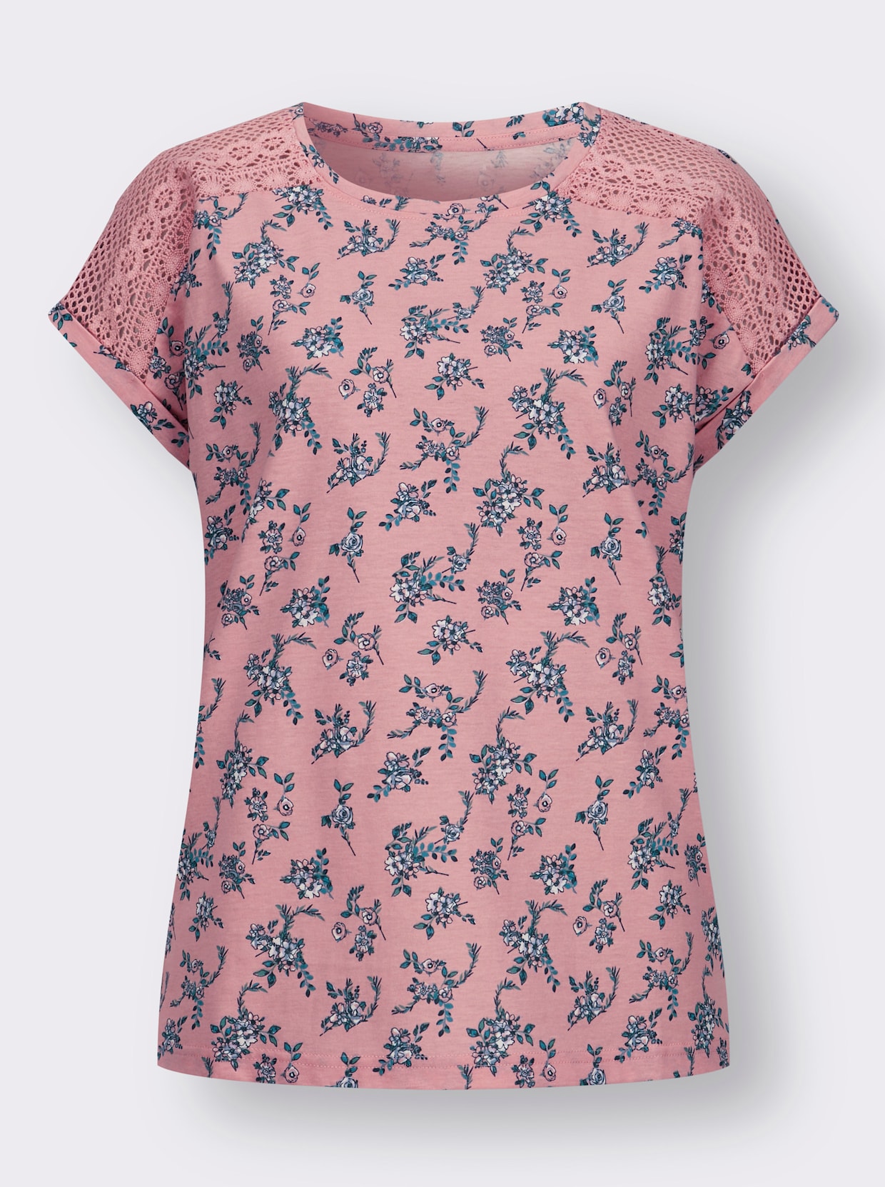 Shirt met ronde hals - rozenkwarts/jade bedrukt