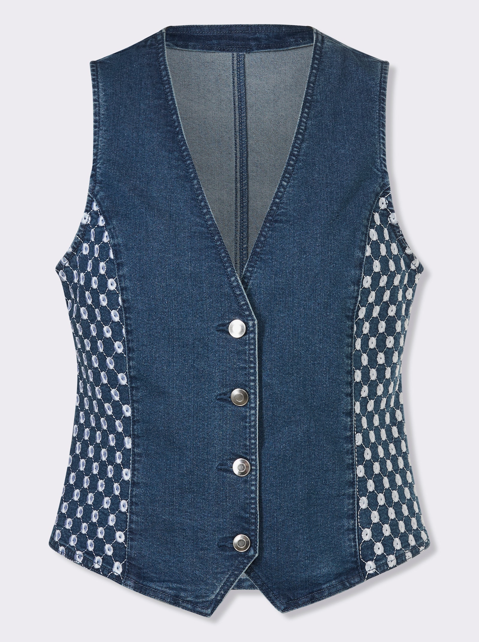 Jeansweste mit Lochstickerei - blue-stone-washed