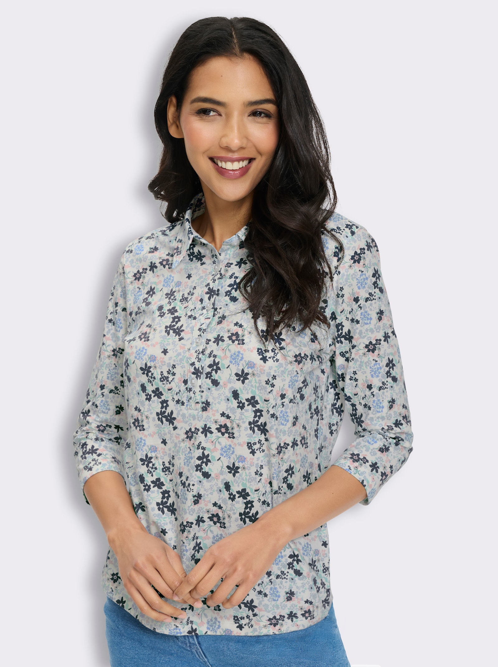 Poloshirt mit Minimalprint - jade-dunkelblau-bedruckt