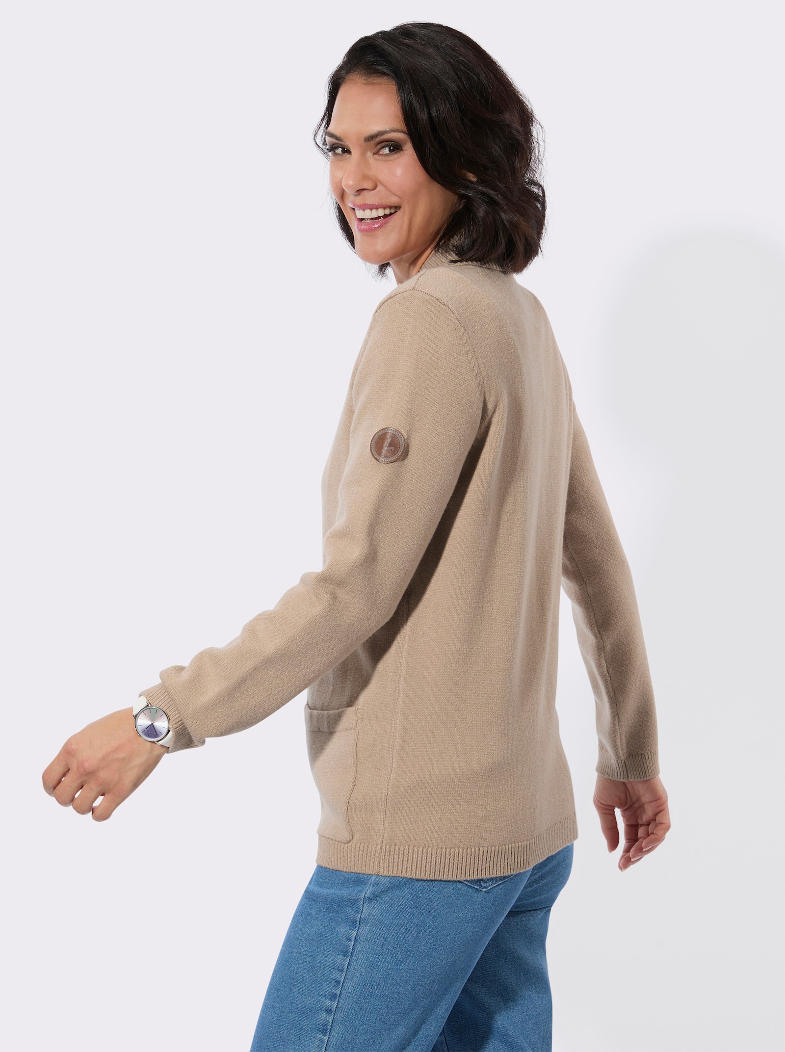 Strickjacke mit Polokragen - beige