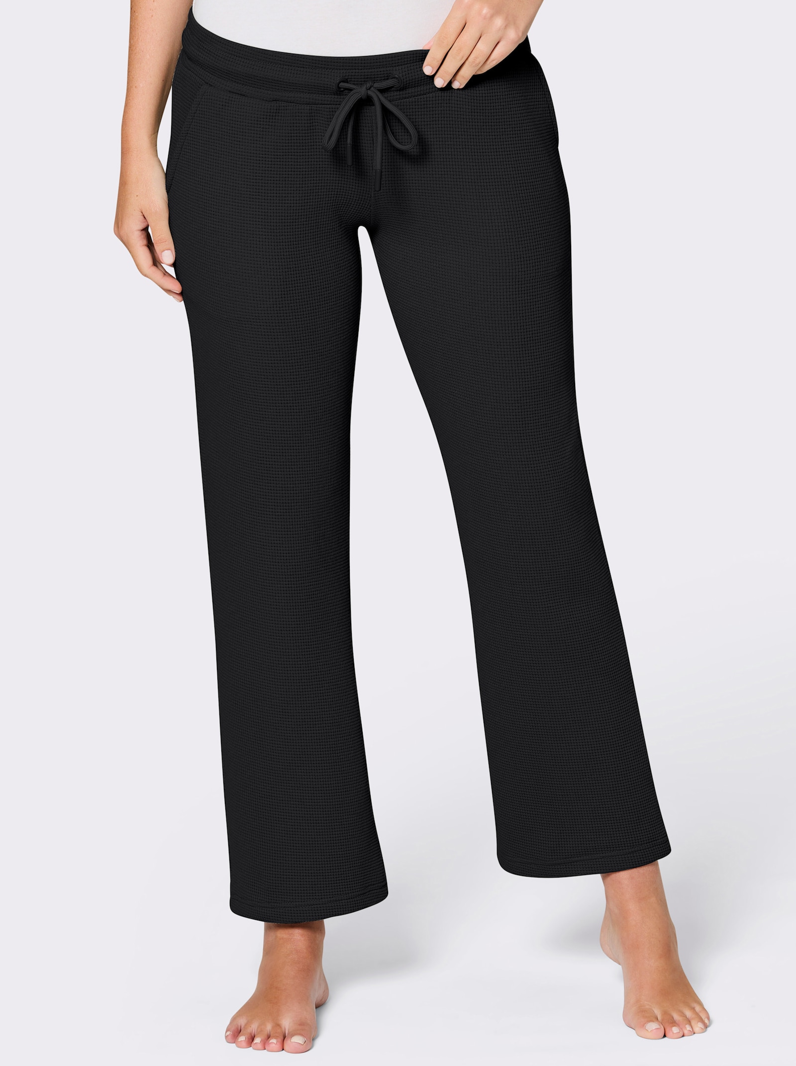 feel good Dehnbund-Hose mit Waffelstruktur - schwarz