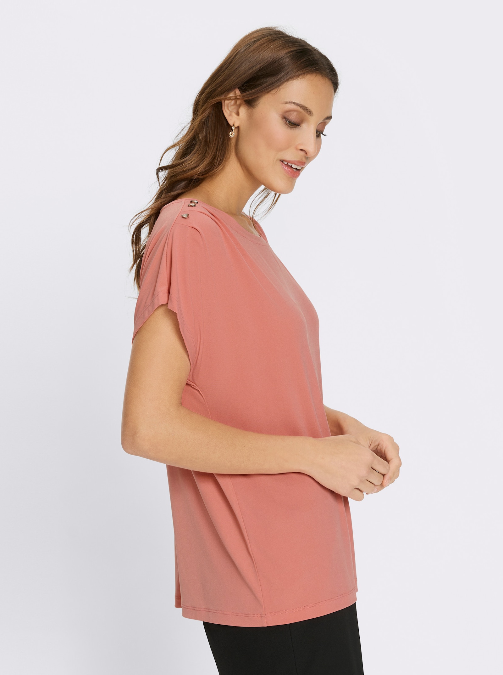 Rundhalsshirt mit Schmucksteinchen - flamingo