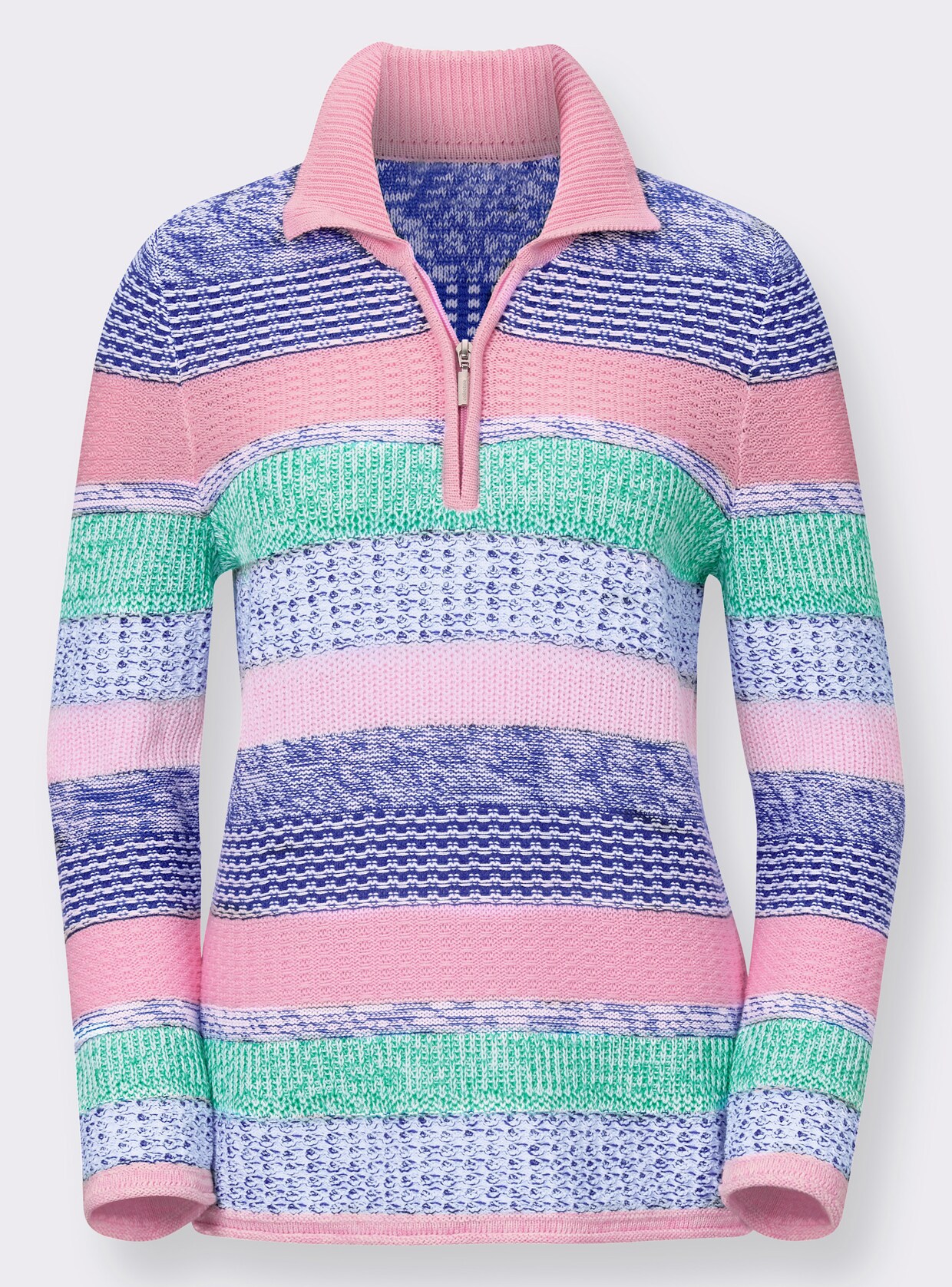 Polopullover - rosé-blau-gemustert