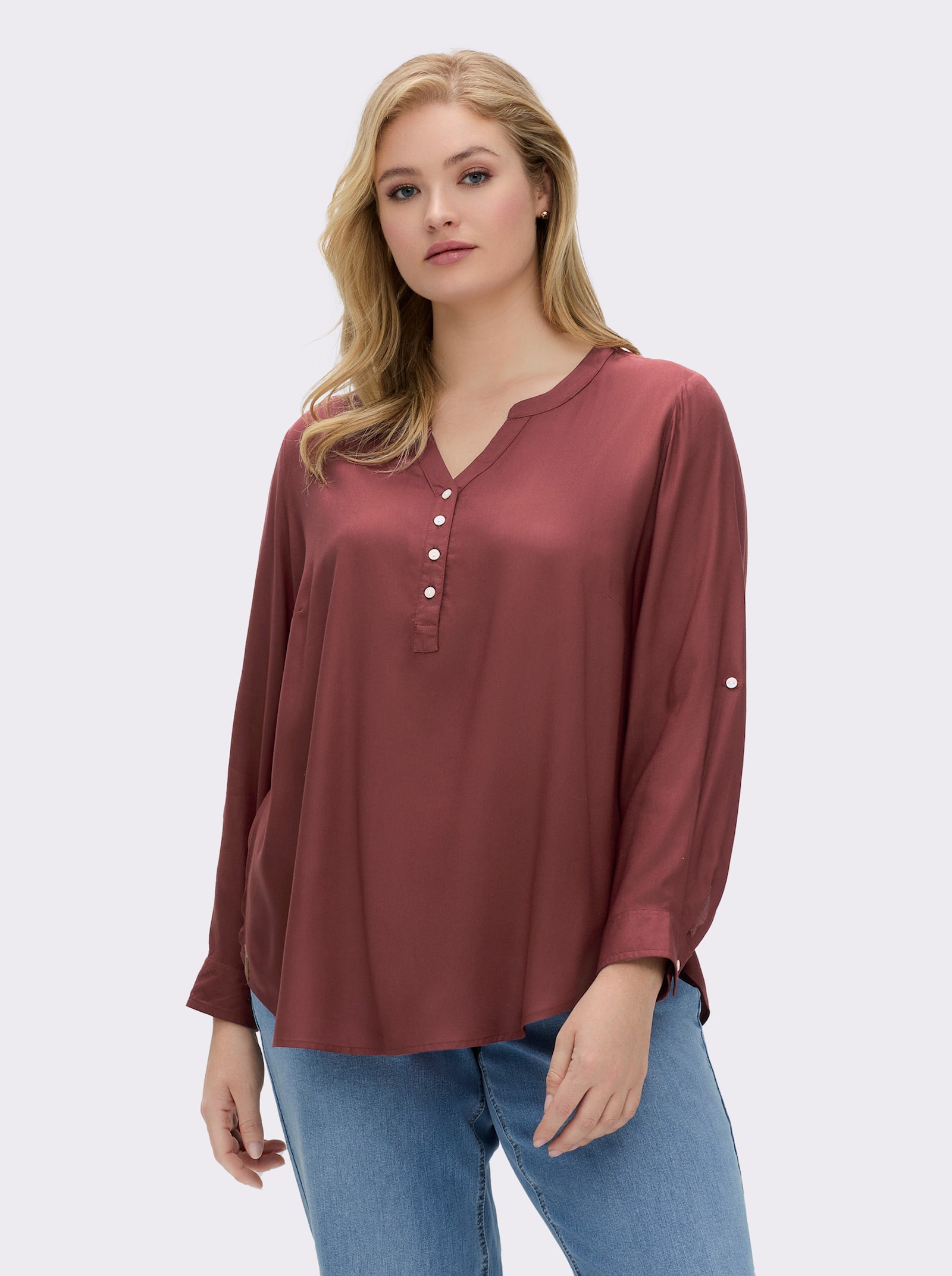 Longbluse mit abgerundetem Saum - rotbraun