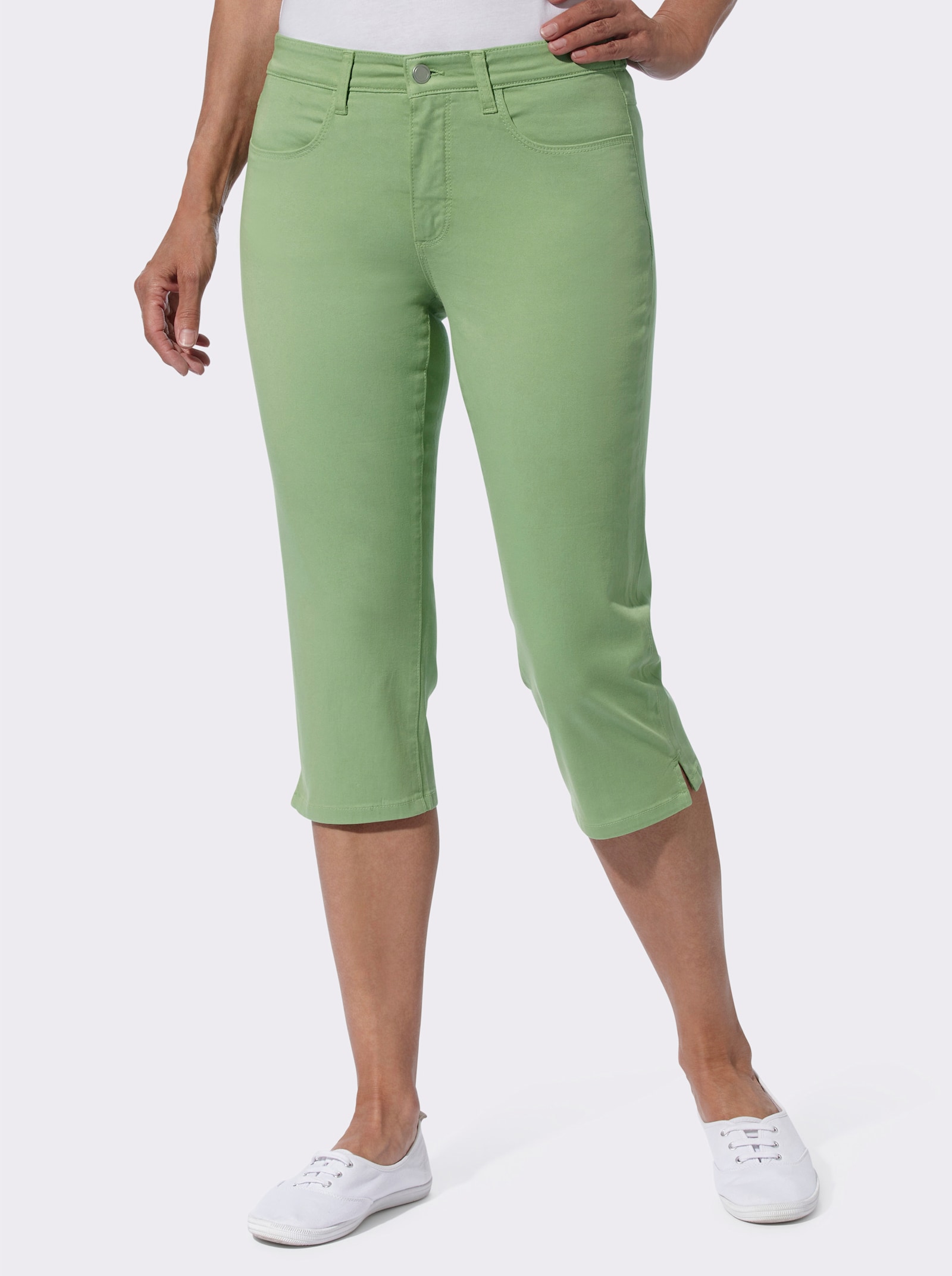 Caprijeans mit seitlichem Dehnbund - eucalyptus