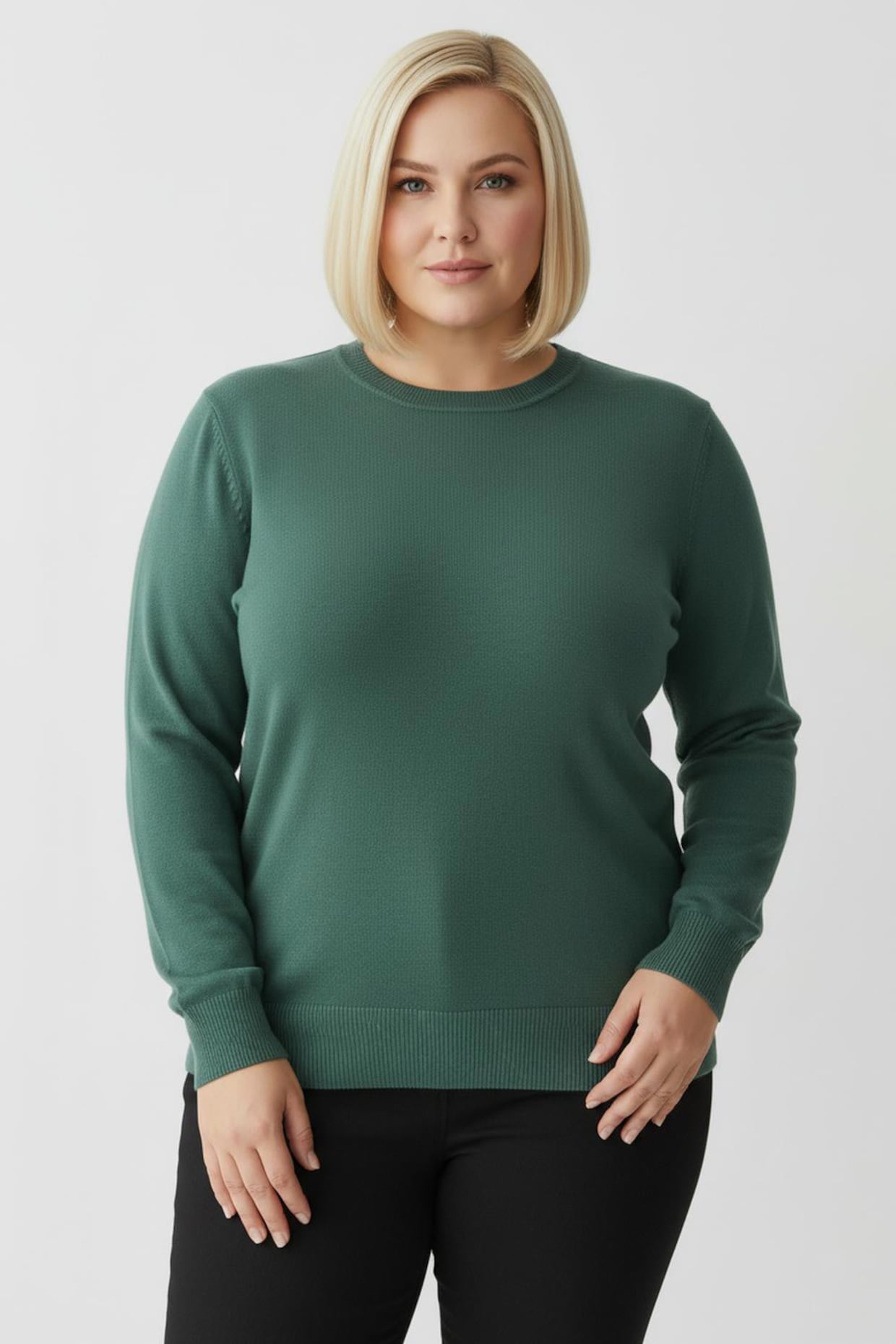Langarm-Pullover aus reiner Baumwolle - jade