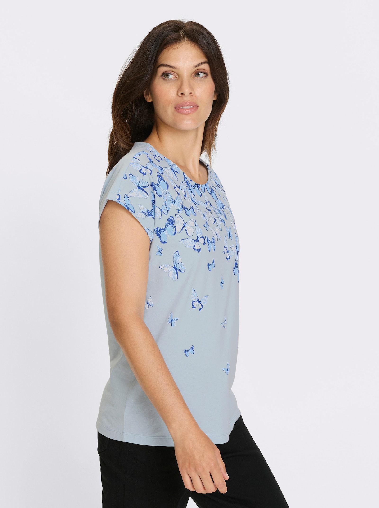 Kurzarmshirt mit Schmetterlingsdruck - hellblau-royalblau