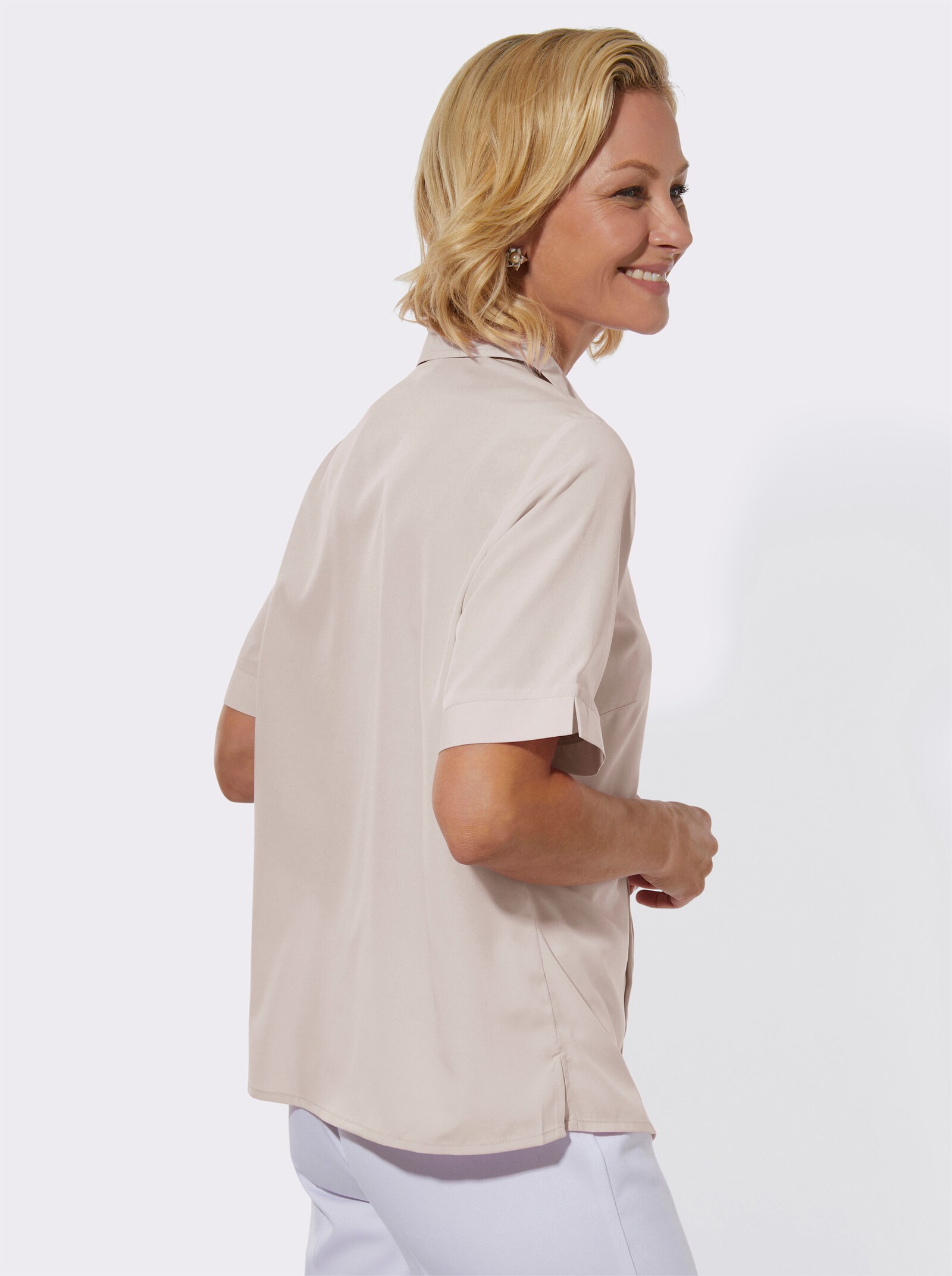 Blouse met korte mouw en sierbiezen - lichtgrijs