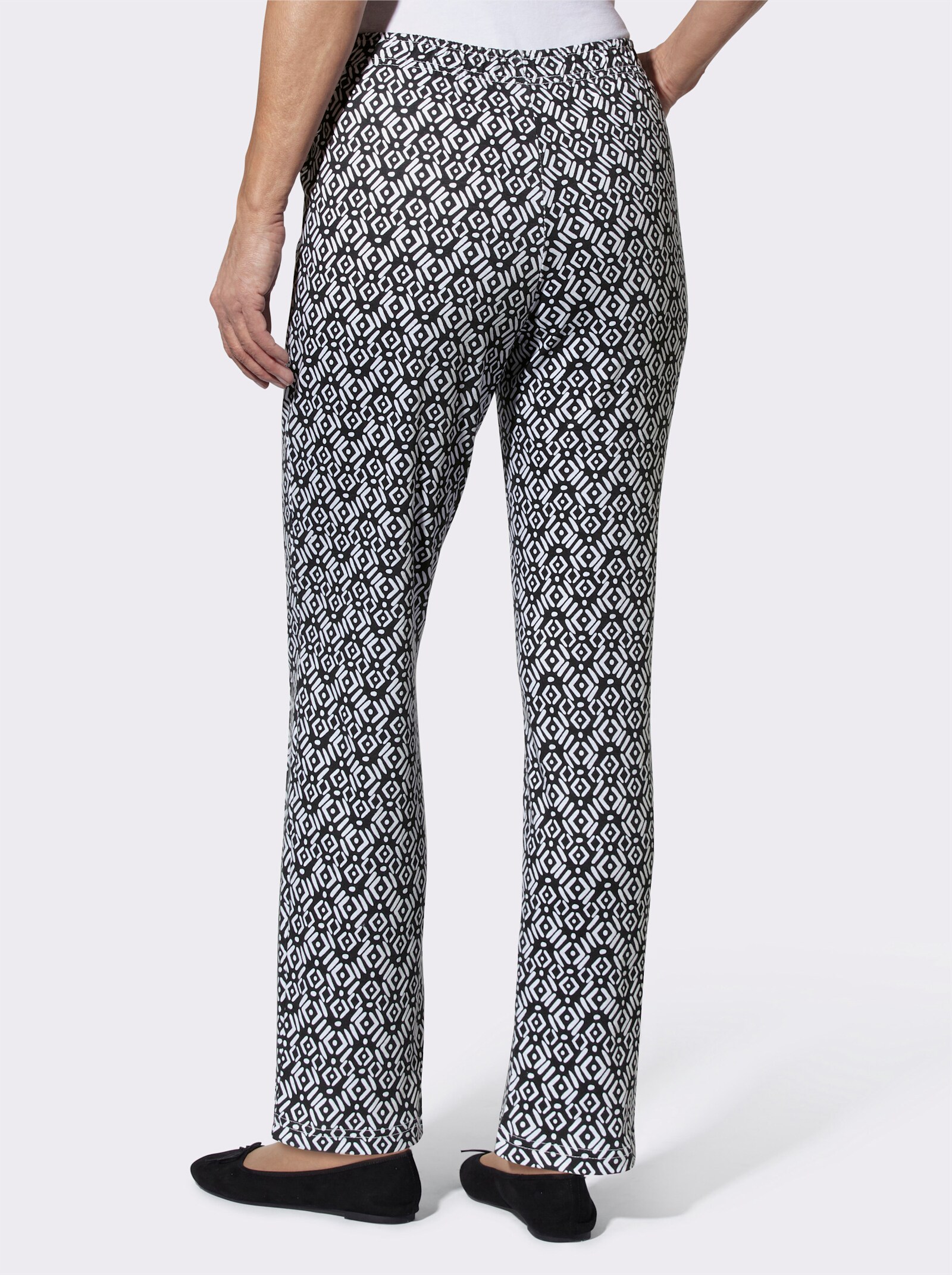 Freizeithose mit Rundum-Dehnbund - schwarz + schwarz-bedruckt