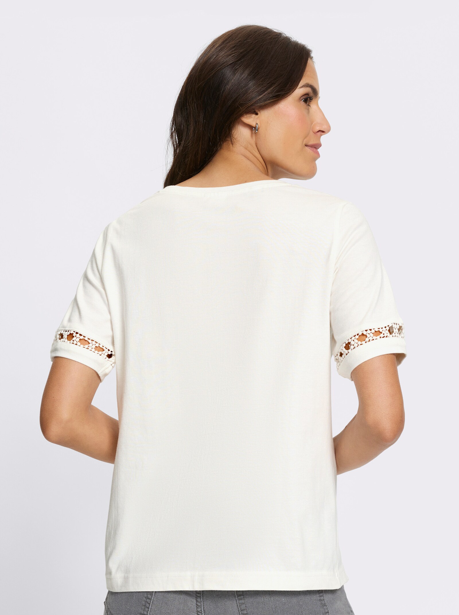 Kurzarmshirt mit Spitzenborte - ecru