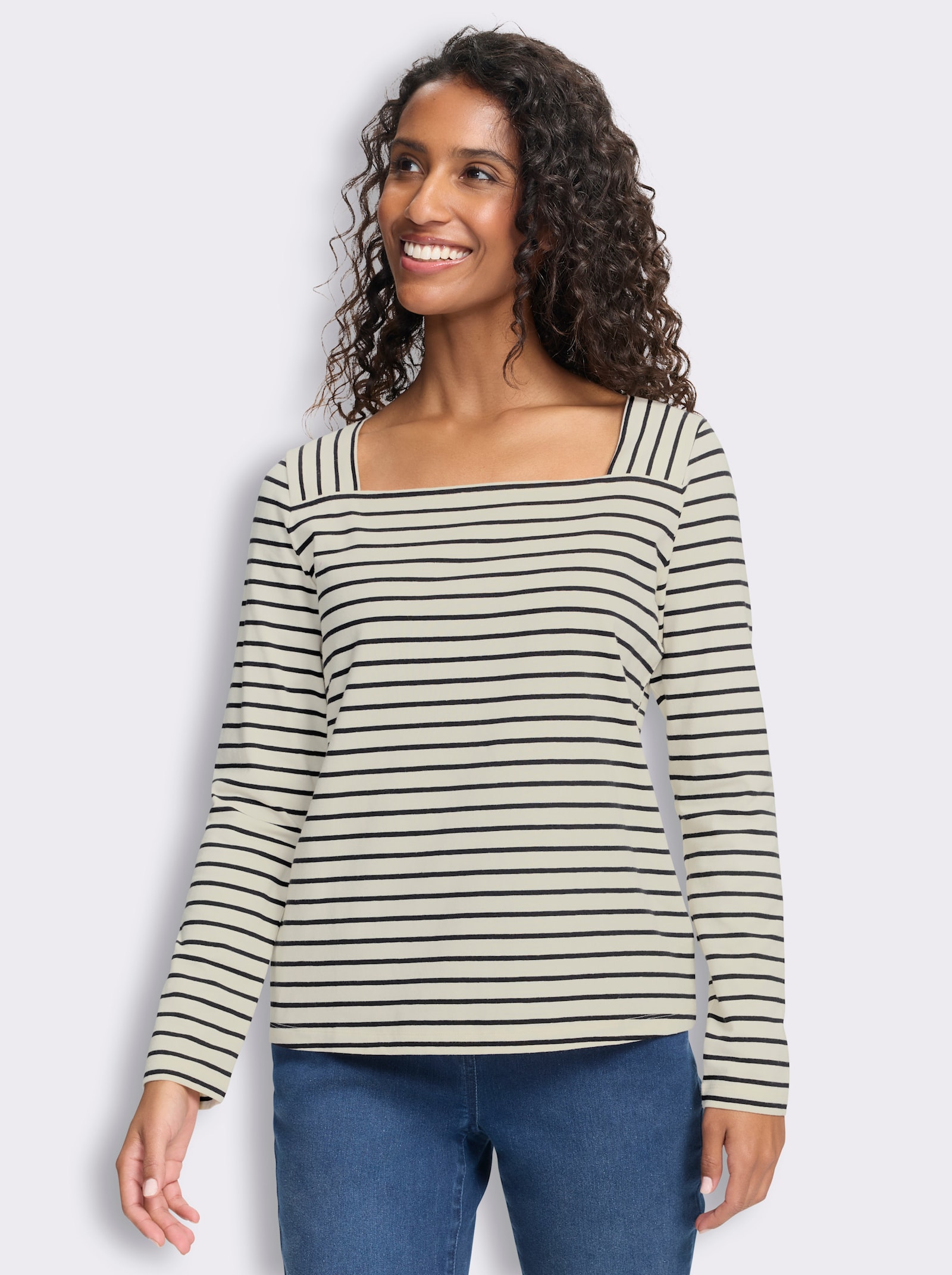 heine Ringelshirt mit Karree-Ausschnitt - champagner-schwarz-geringelt