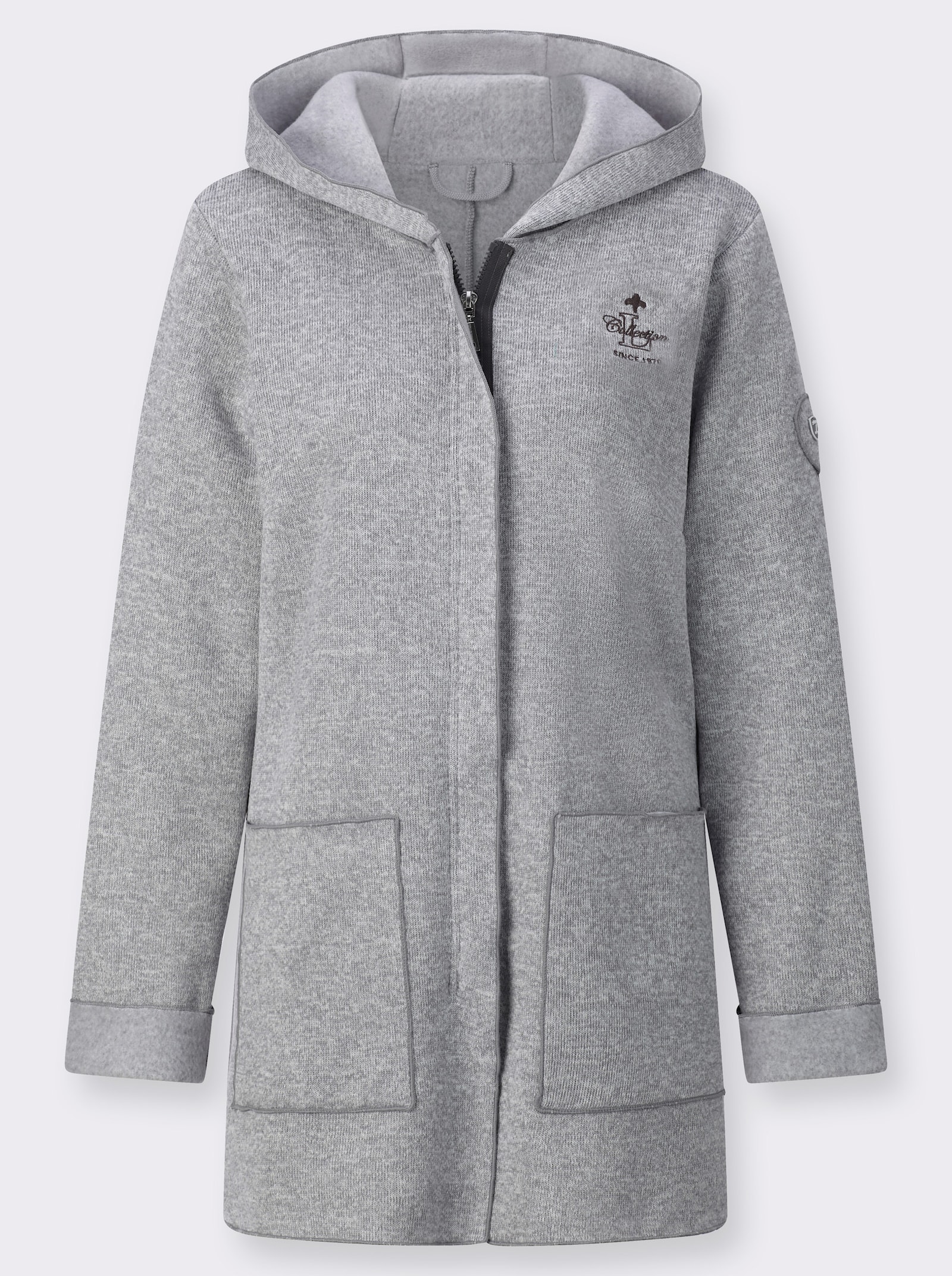 Strickfleece-Jacke mit fixiertem Ärmelaufschlag - steingrau-meliert