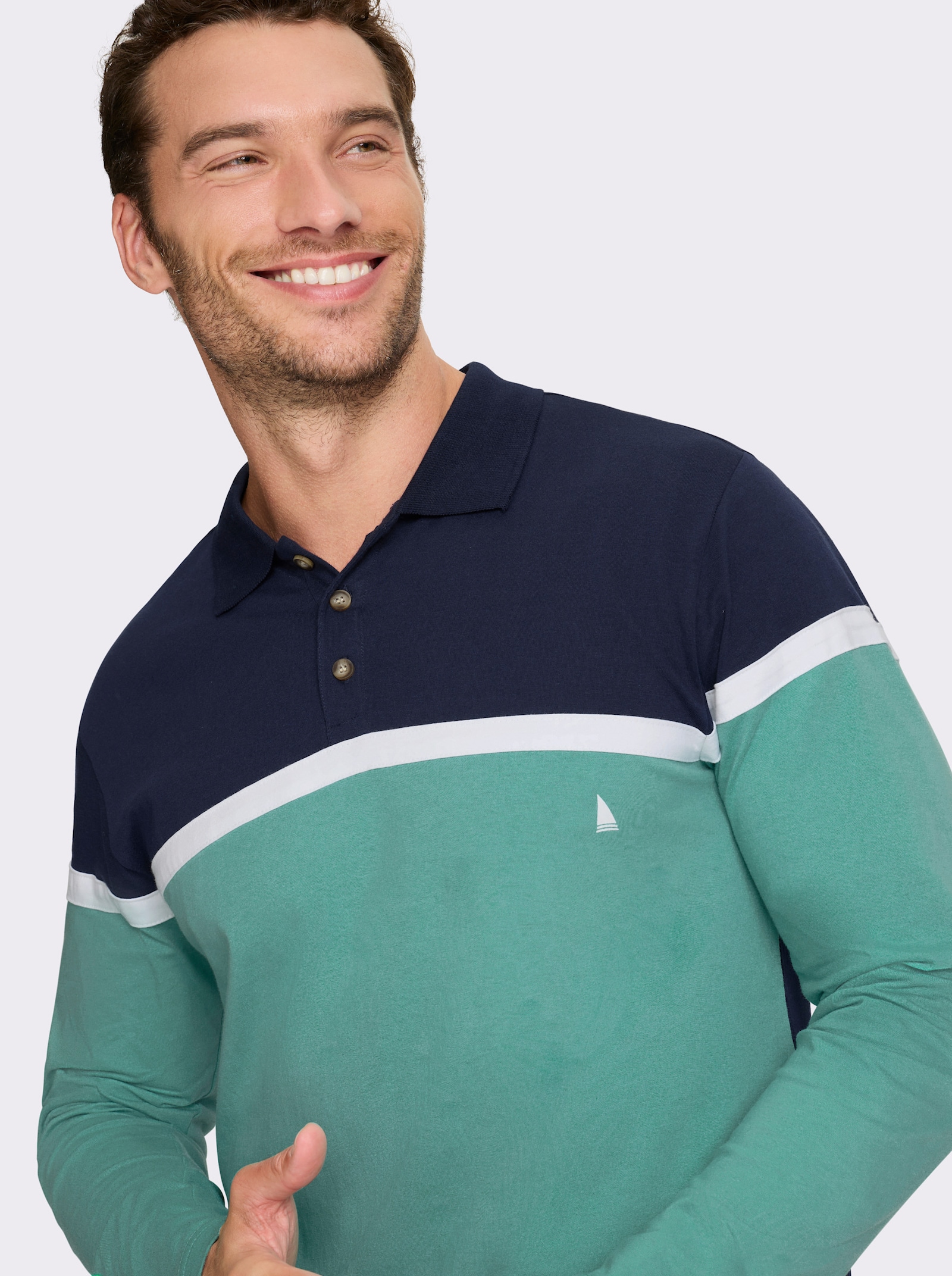 Catamaran Langarm-Poloshirt im Colour Blocking-Dessin - marine-salbei