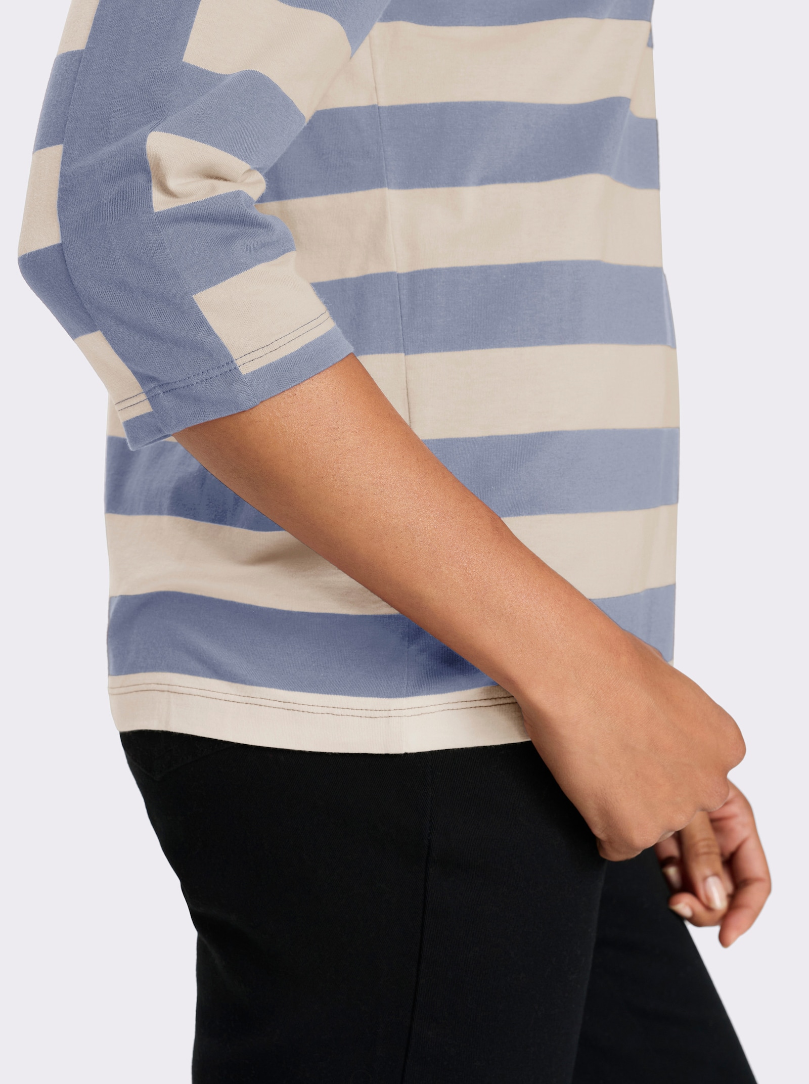3/4-Arm-Shirt mit garngefärbten Streifen - taubenblau-elfenbein-gestreift