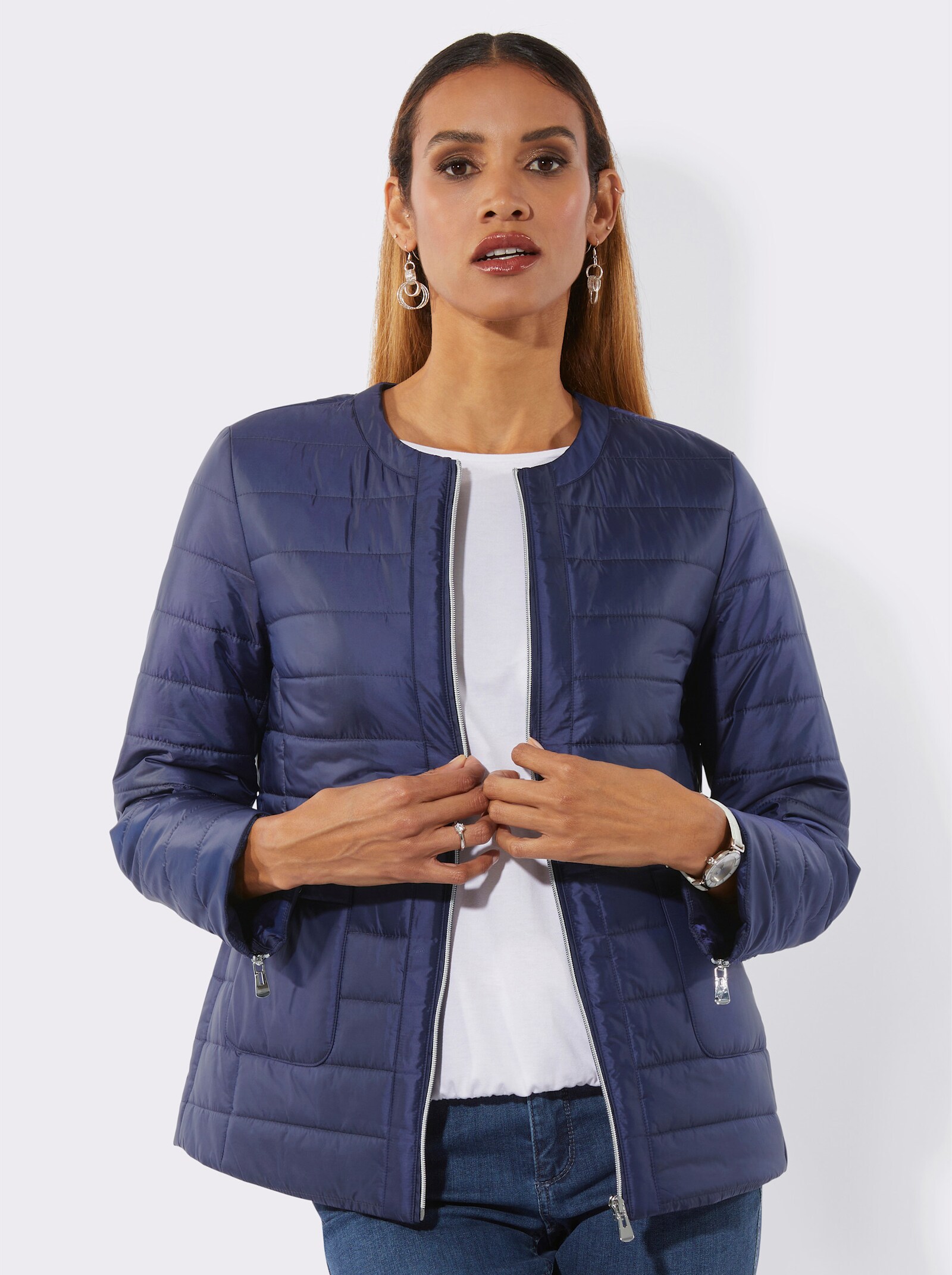 Steppjacke mit Reißverschluss am Ärmel - marine