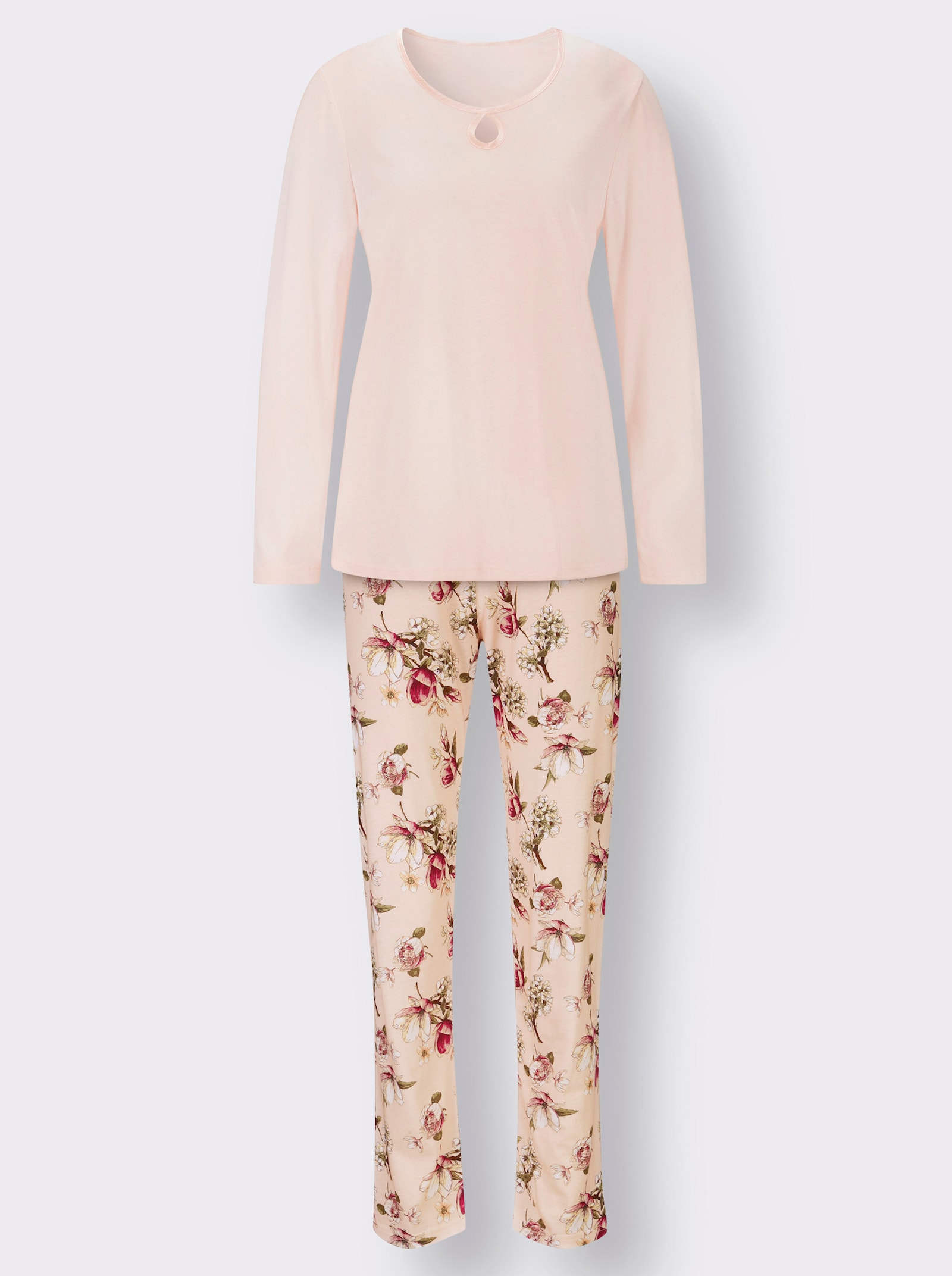 wäschepur Schlafanzug mit Tropfen-Ausschnitt - hellrosé-bedruckt