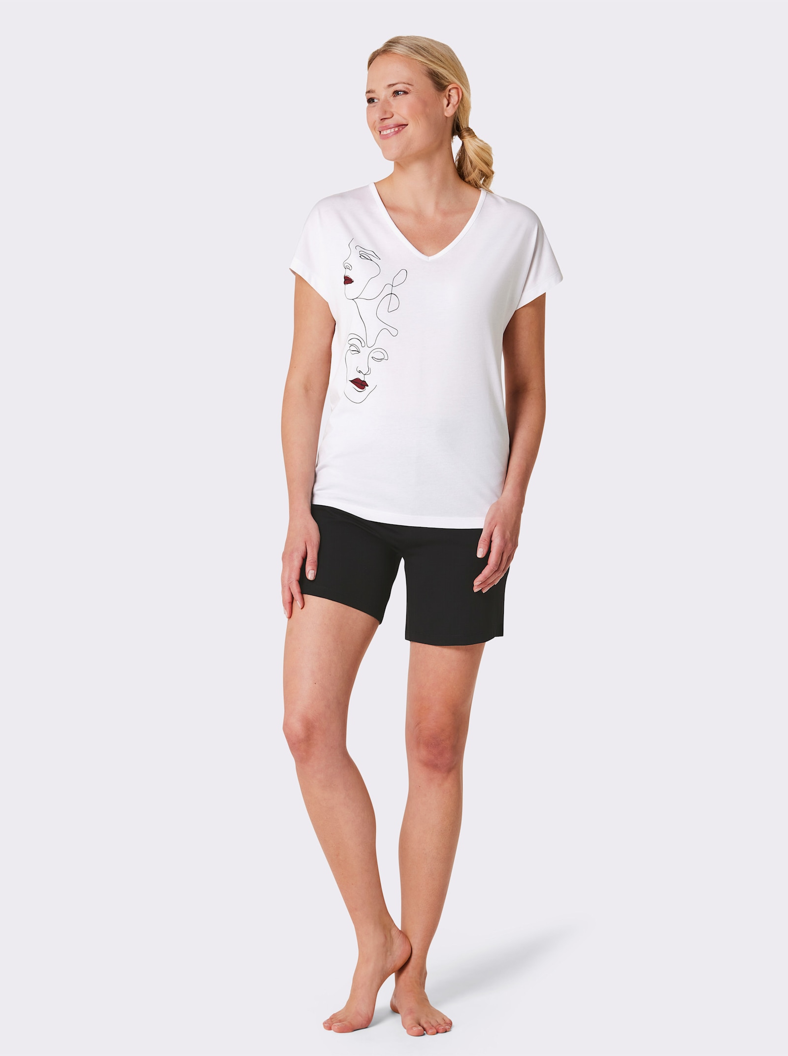 wäschepur Shorty mit platziertem Print - weiß-schwarz