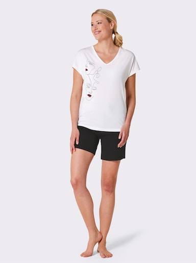 wäschepur Shorty mit platziertem Print - weiß-schwarz