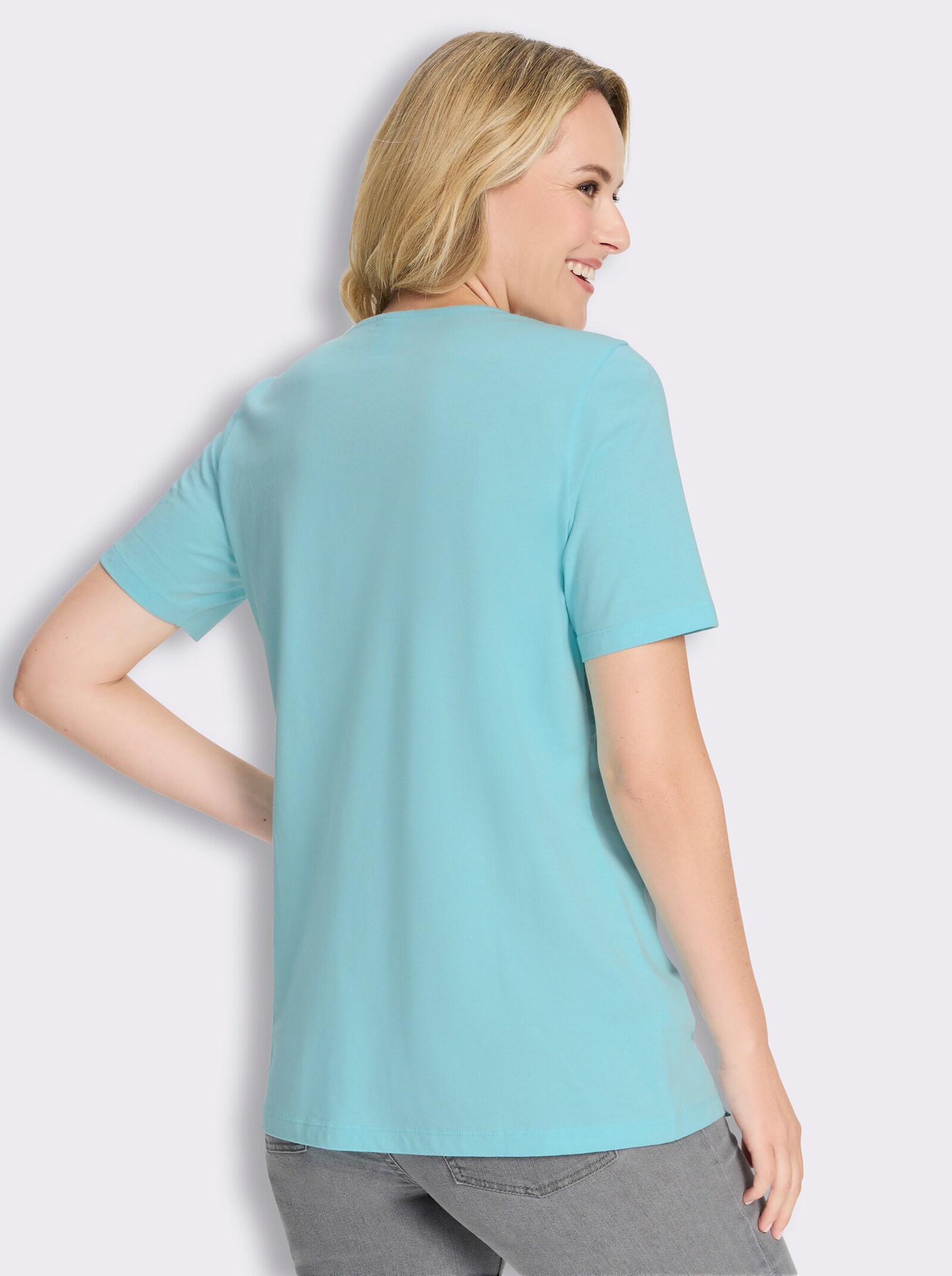 Longshirt mit Dekoknöpfen - aquamarin