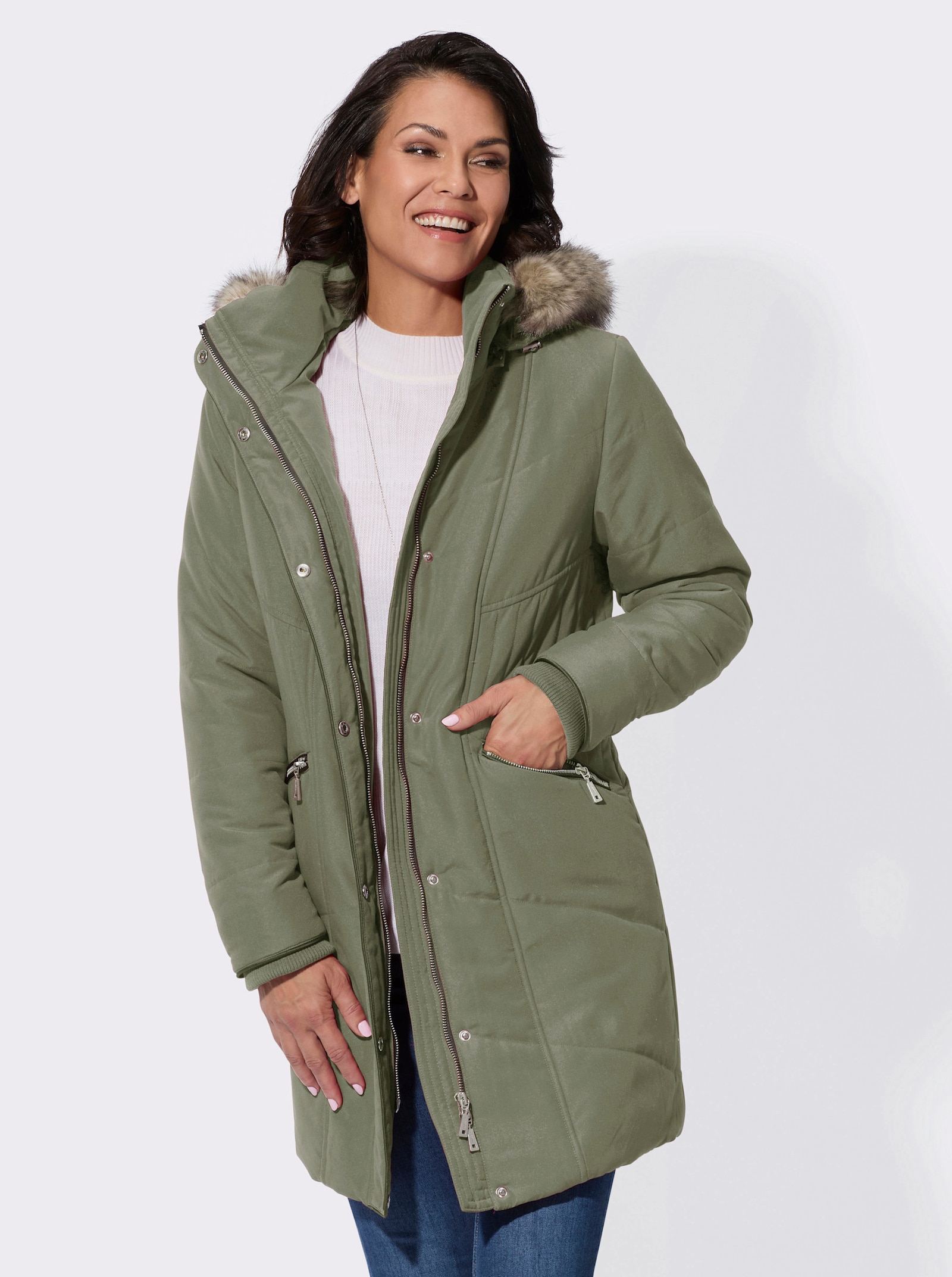 Steppjacke mit abnehmbarer Kapuze - khaki