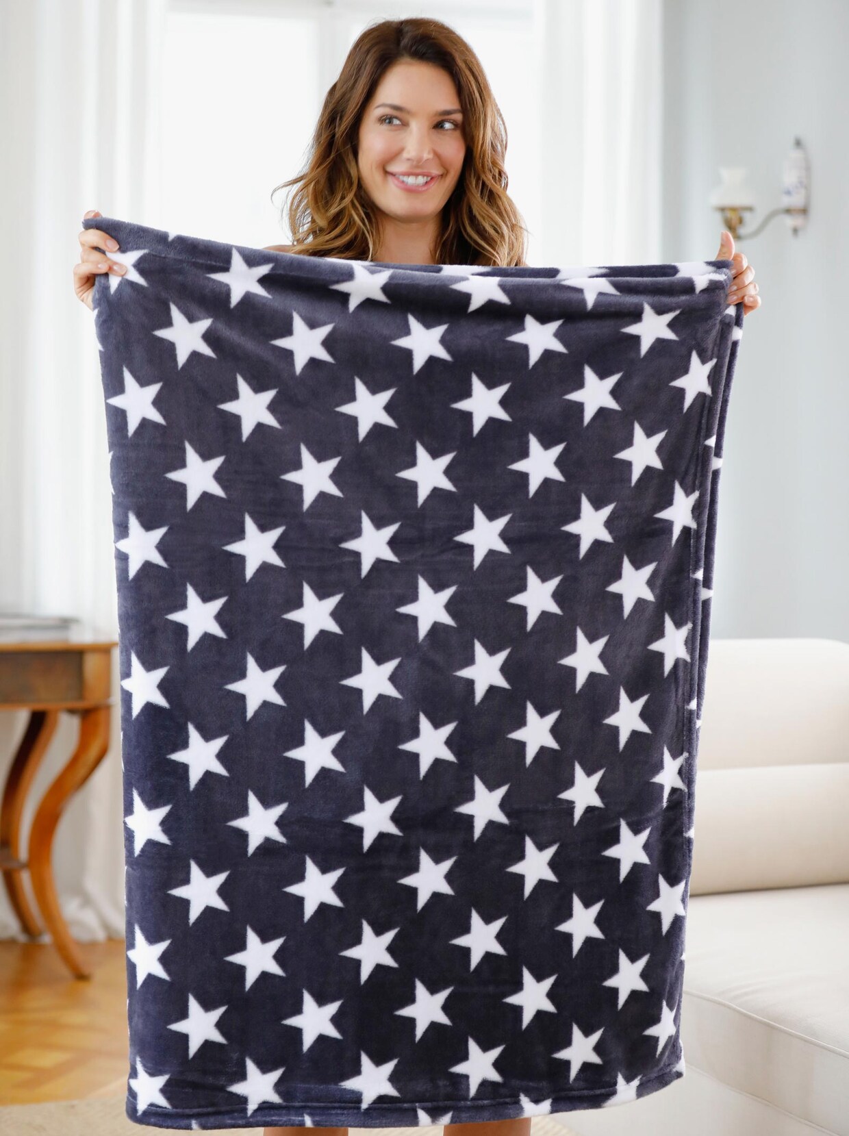Fleece-Decke - anthrazit-gemustert