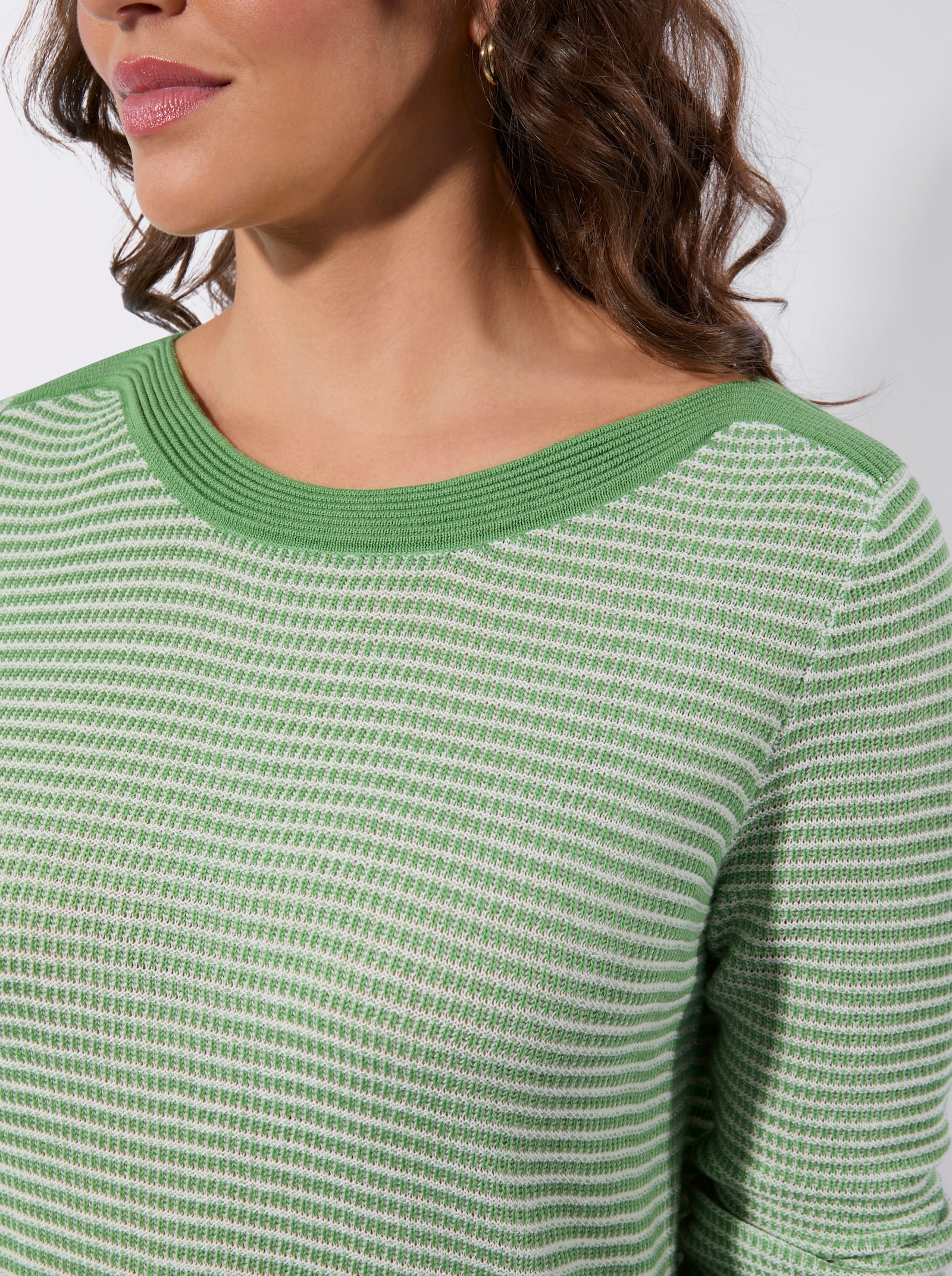 Langarm-Pullover im Baumwoll-Polyacryl-Mix - apfel-ecru-gemustert