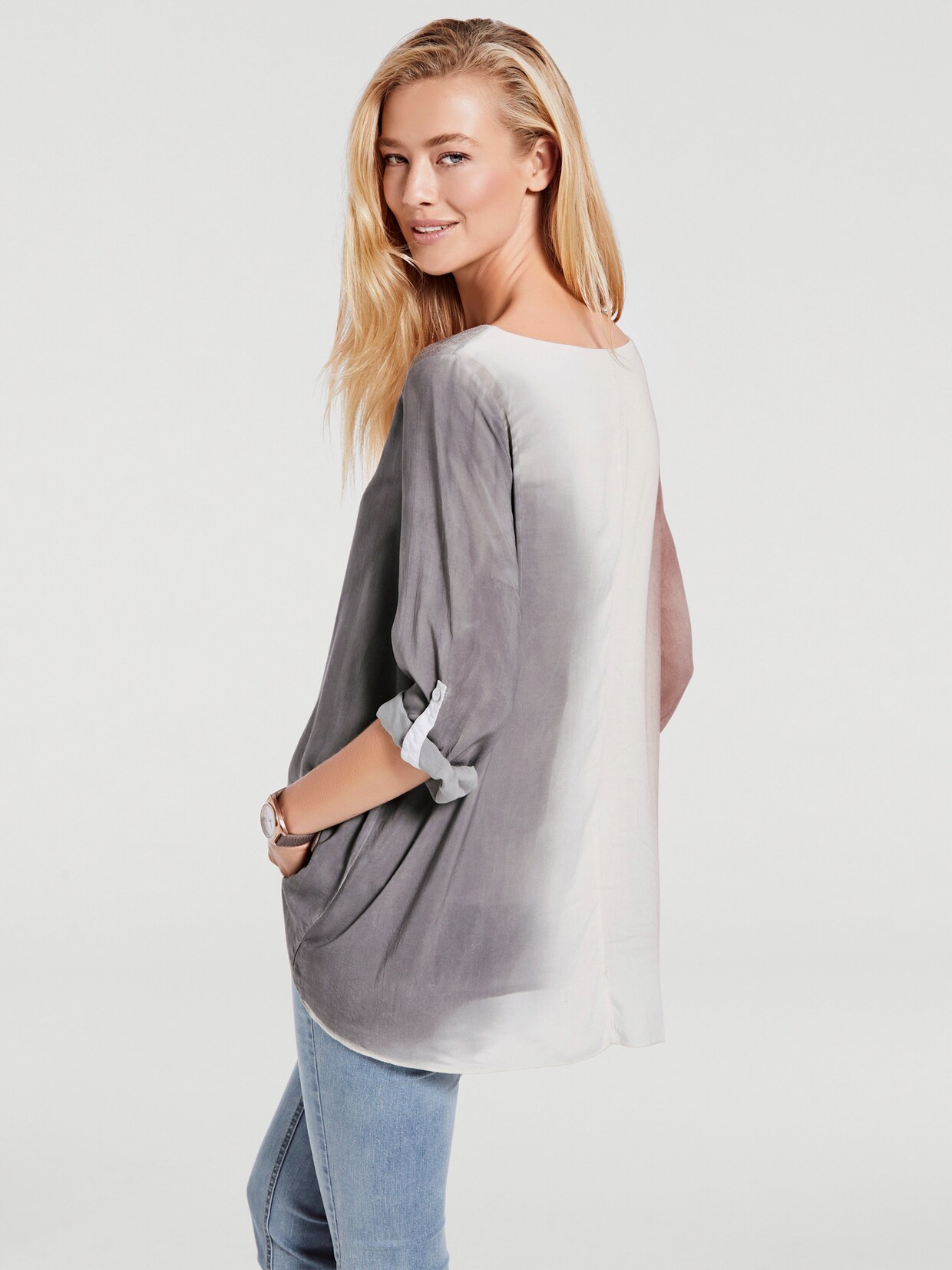 heine Batikbluse - rosé-grau
