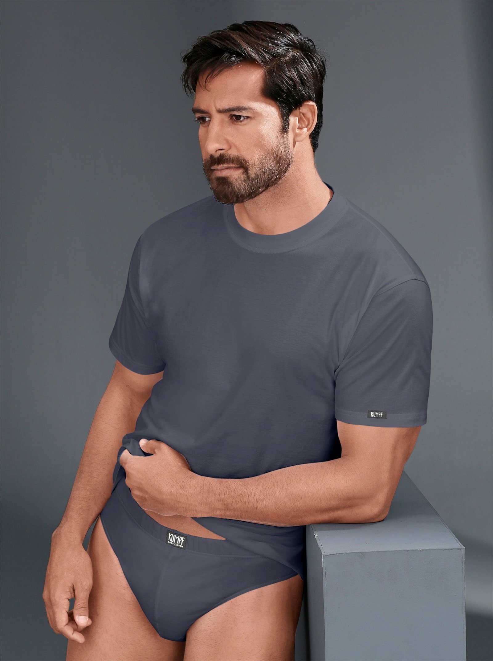 Kumpf Shirt - mittelgrau + weinrot