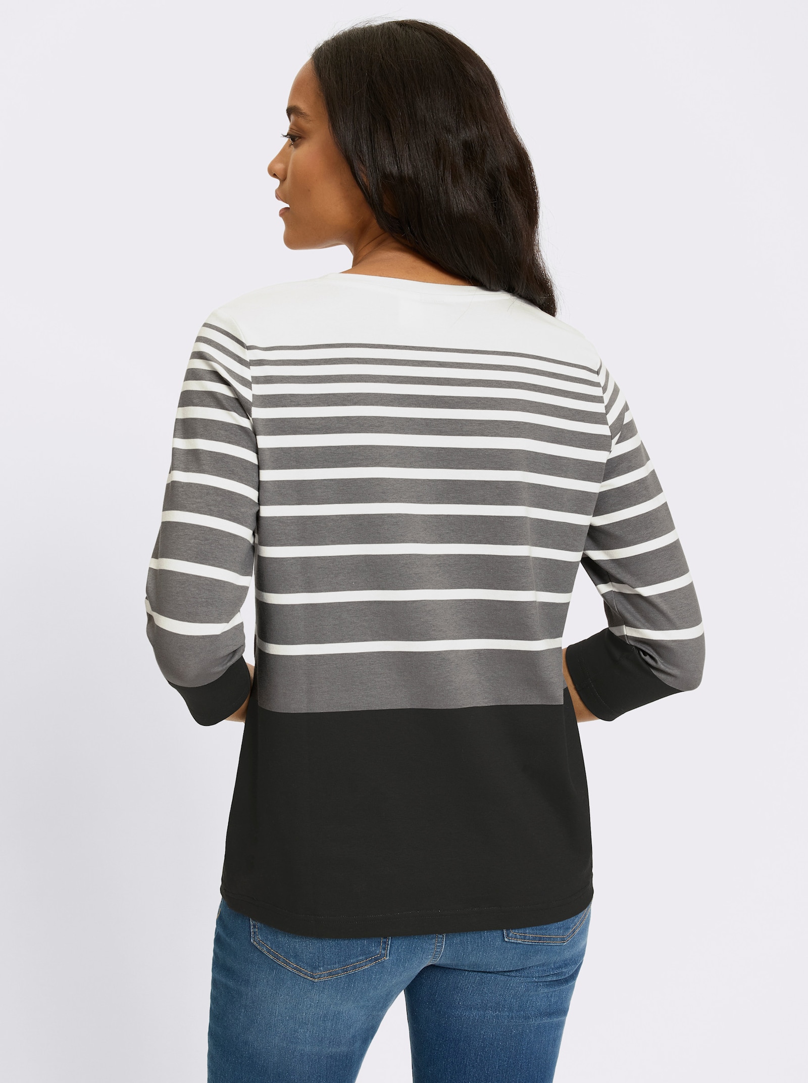 heine Shirt met 3/4-mouwen en streepjespatroon - zwart/grijs geprint