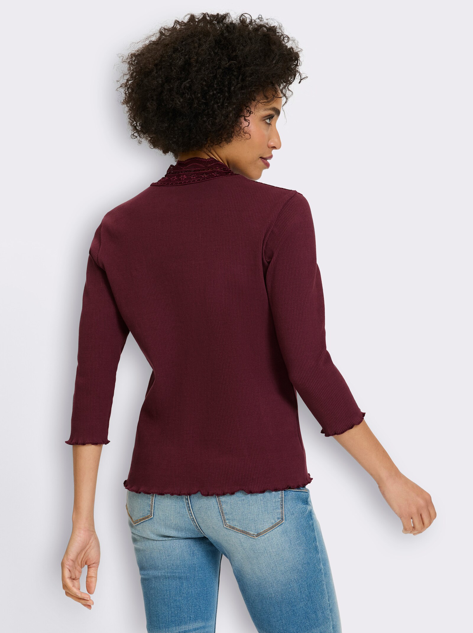 heine 3/4-Arm-Shirt mit Spitzeneinsatz - burgund