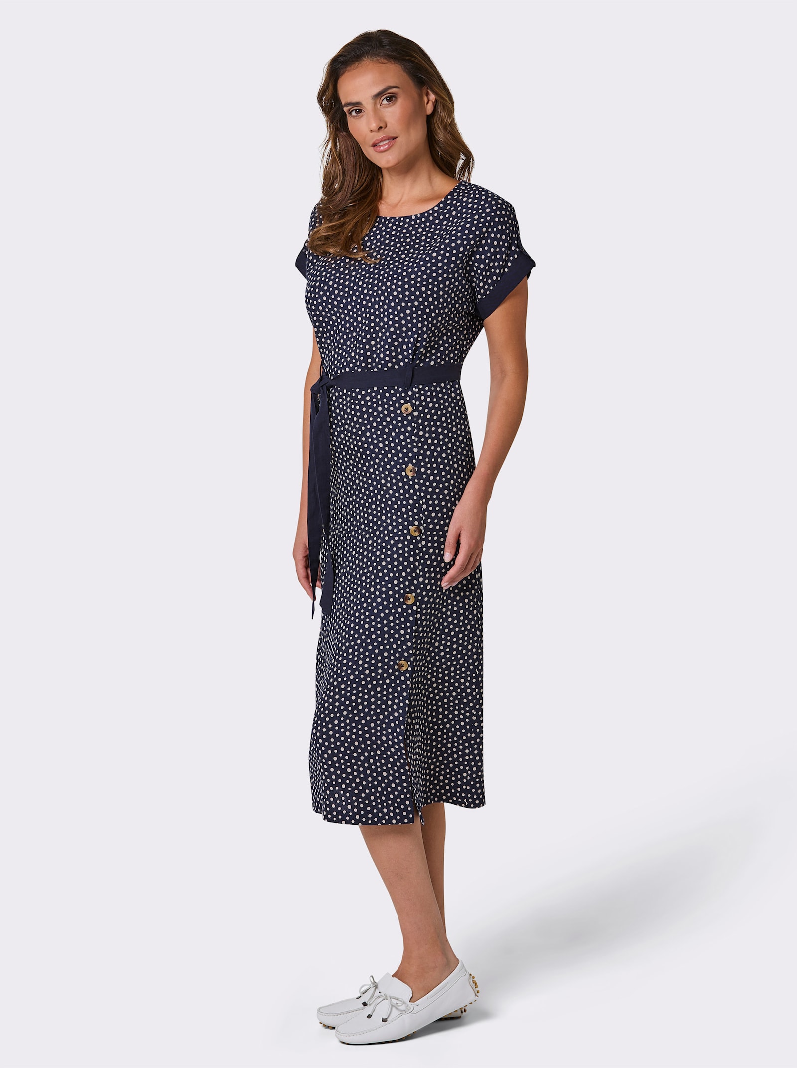 CREATION L PREMIUM Druckkleid aus reinem Leinen - marine-weiß-bedruckt
