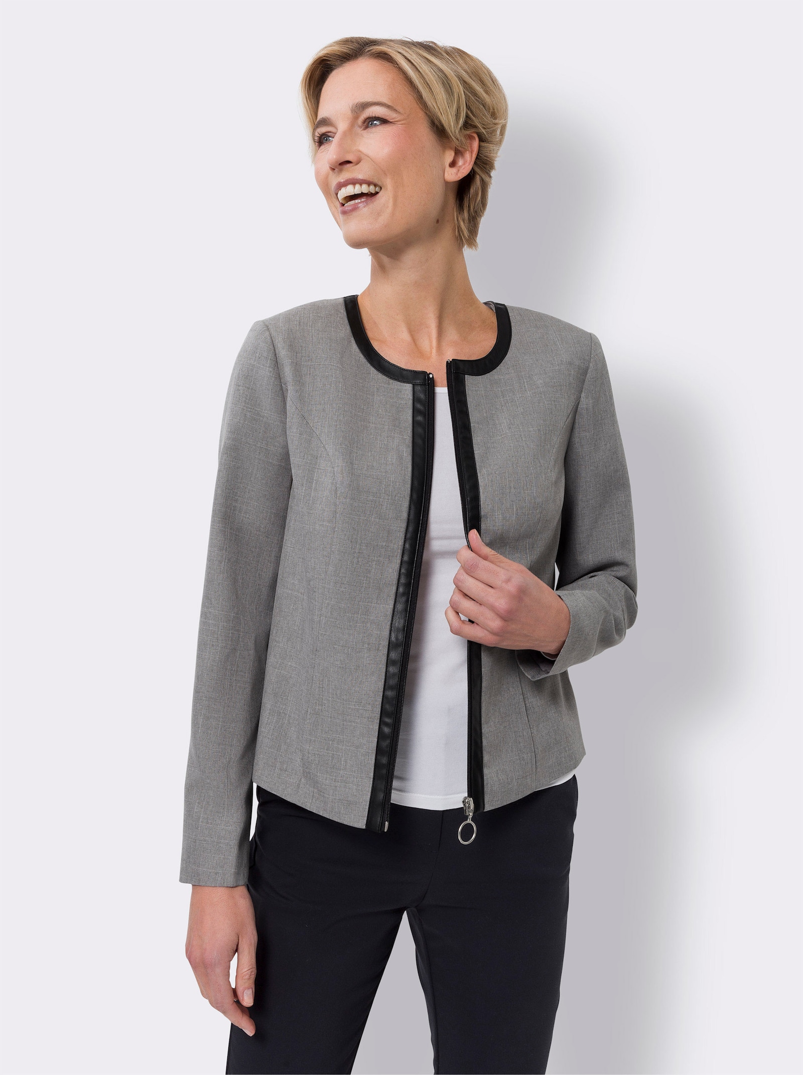 Blazer mit Schulterpolstern - grau-meliert