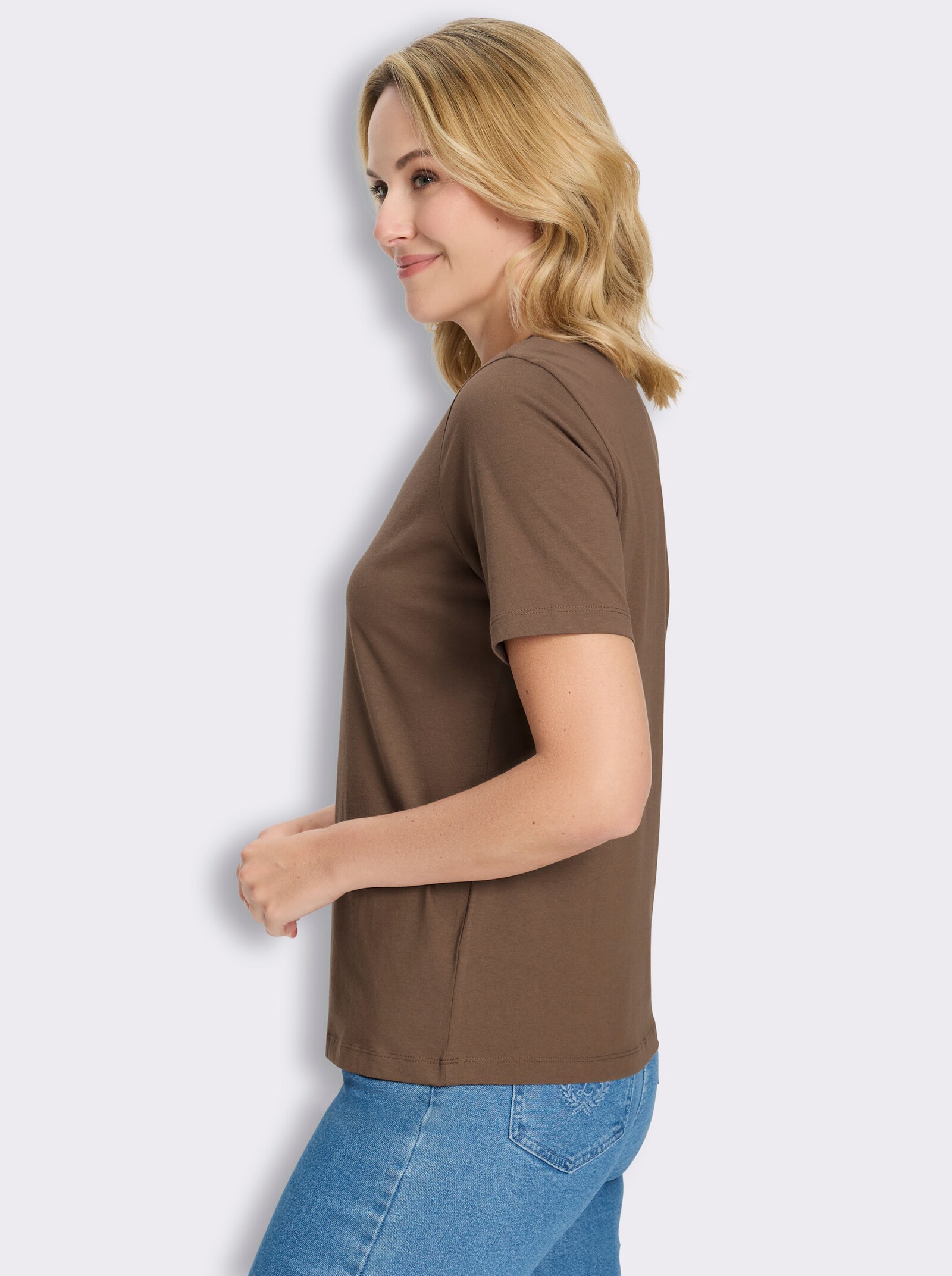 Kurzarmshirt im Muschel-Dessin - braun-camel
