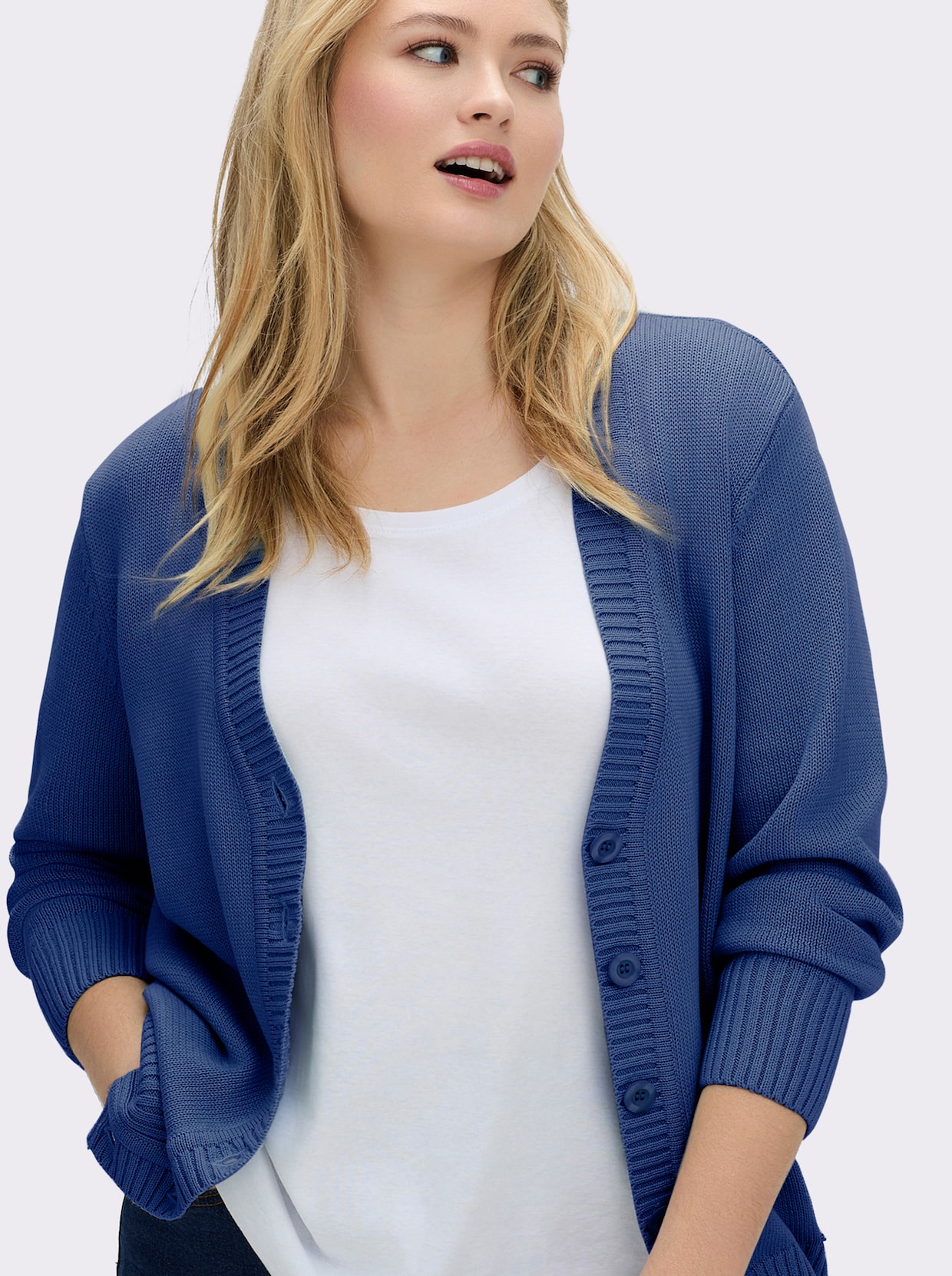 Strickjacke mit farblich abgestimmten Knöpfen - royalblau