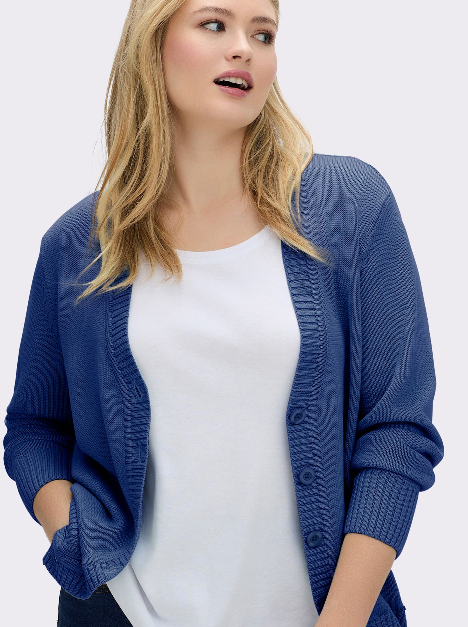 Strickjacke mit farblich abgestimmten Knöpfen - royalblau