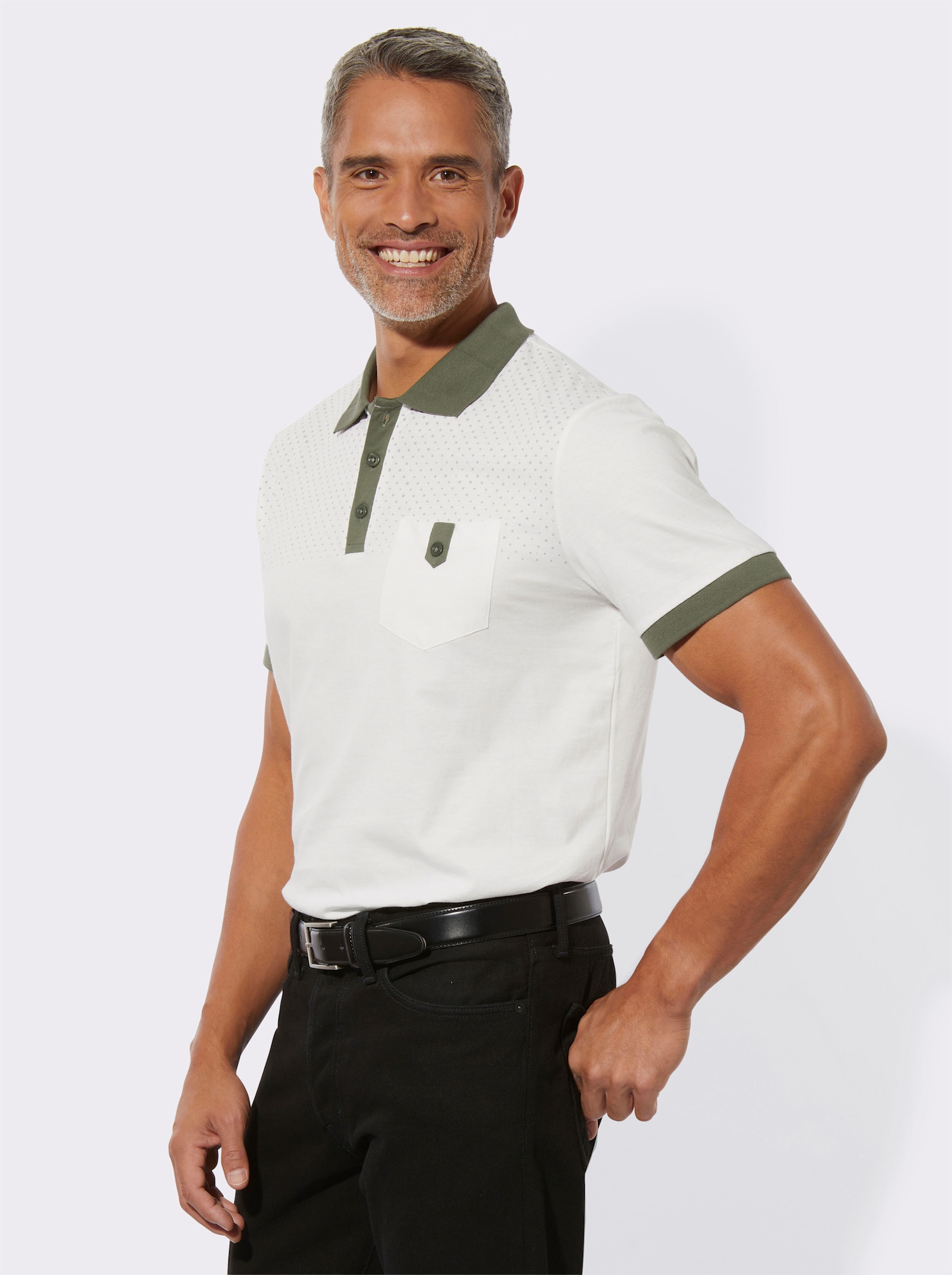 Poloshirt met print voor - ecru/kaki