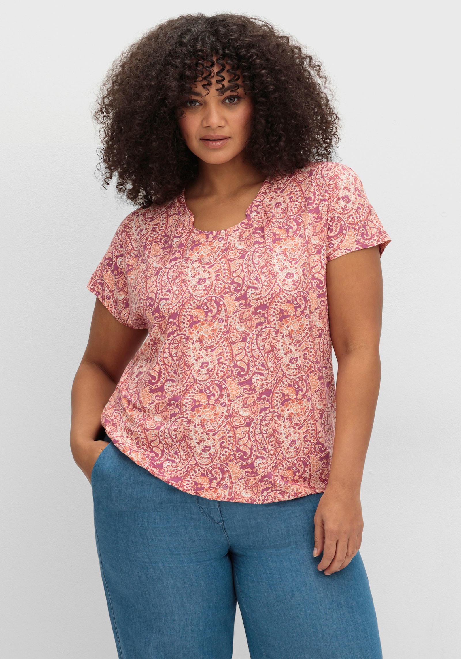 Print-Shirt mit Raffung - erika-papaya-bedruckt