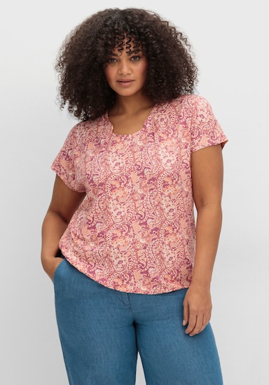 Print-Shirt mit Raffung - erika-papaya-bedruckt