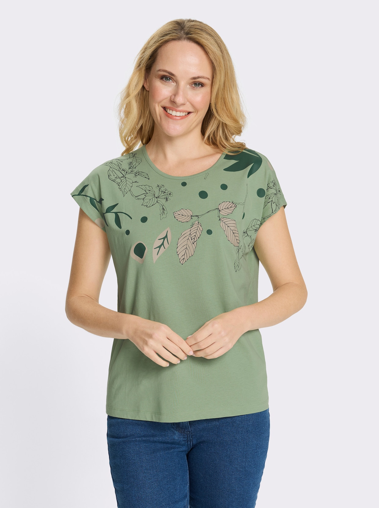 Rundhalsshirt mit platziertem Druck - eucalyptus-moos-bedruckt