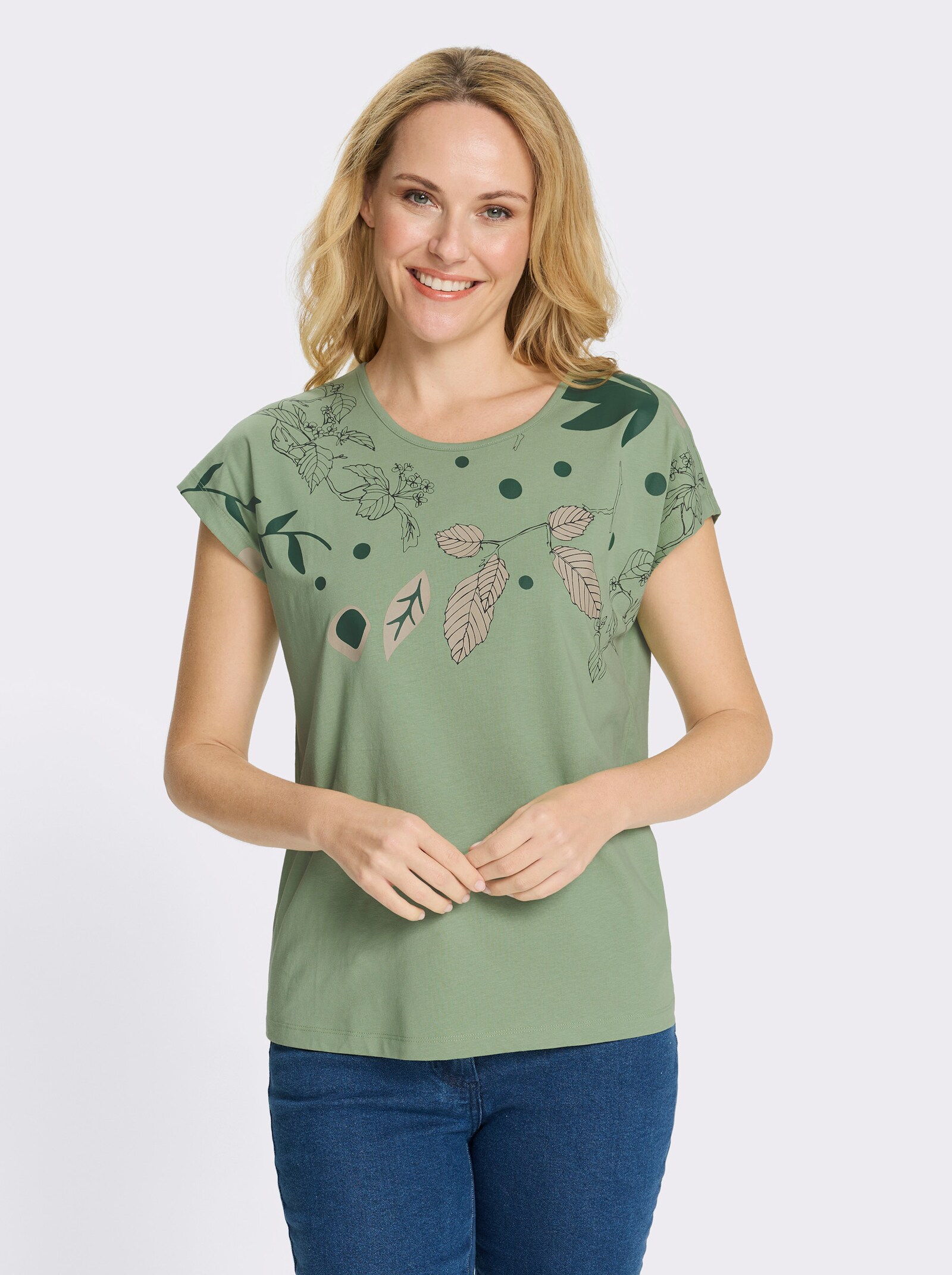 Rundhalsshirt mit platziertem Druck - eucalyptus-moos-bedruckt
