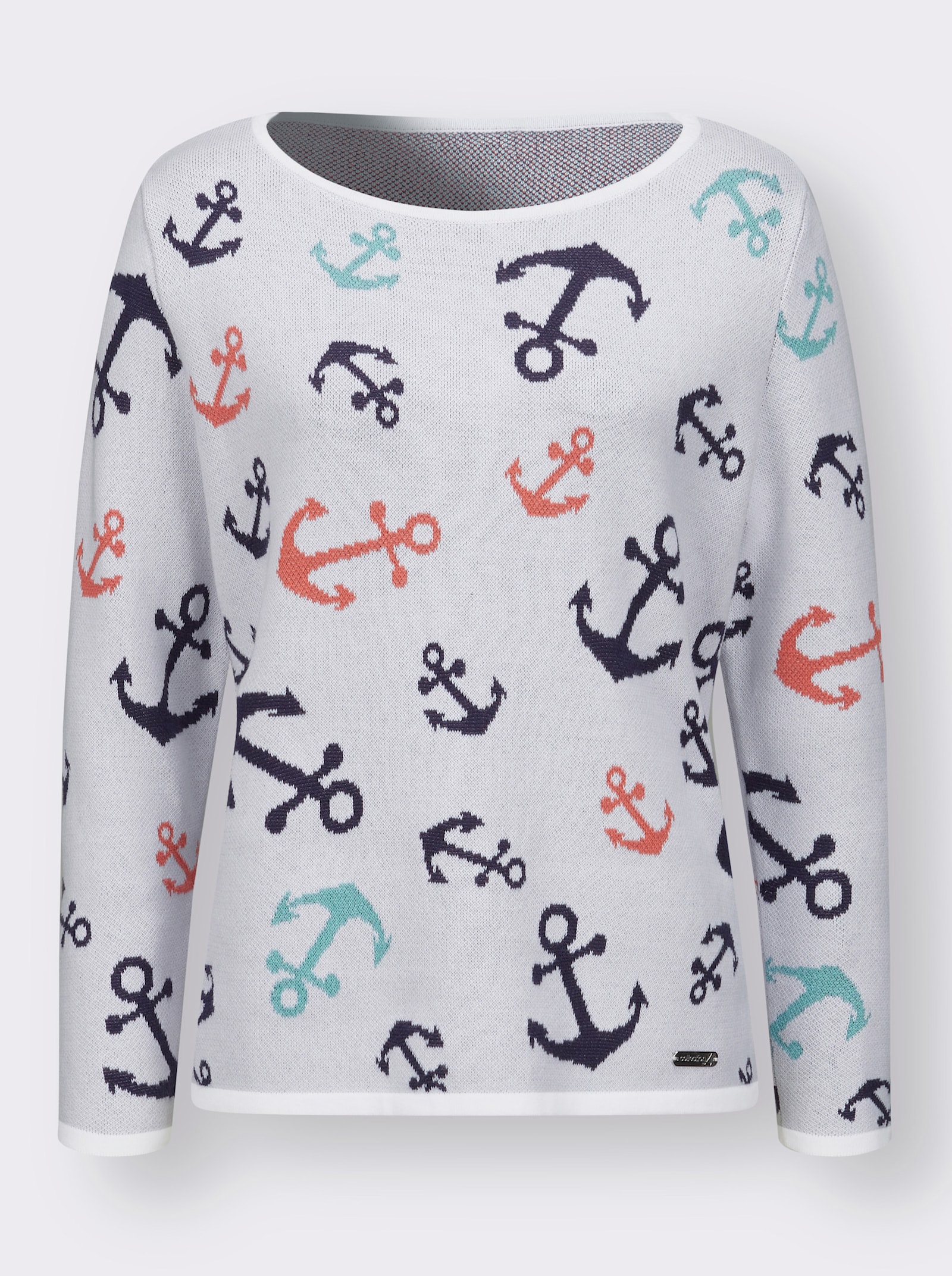 Pullover met ronde hals en maritiem dessin - wit/marine