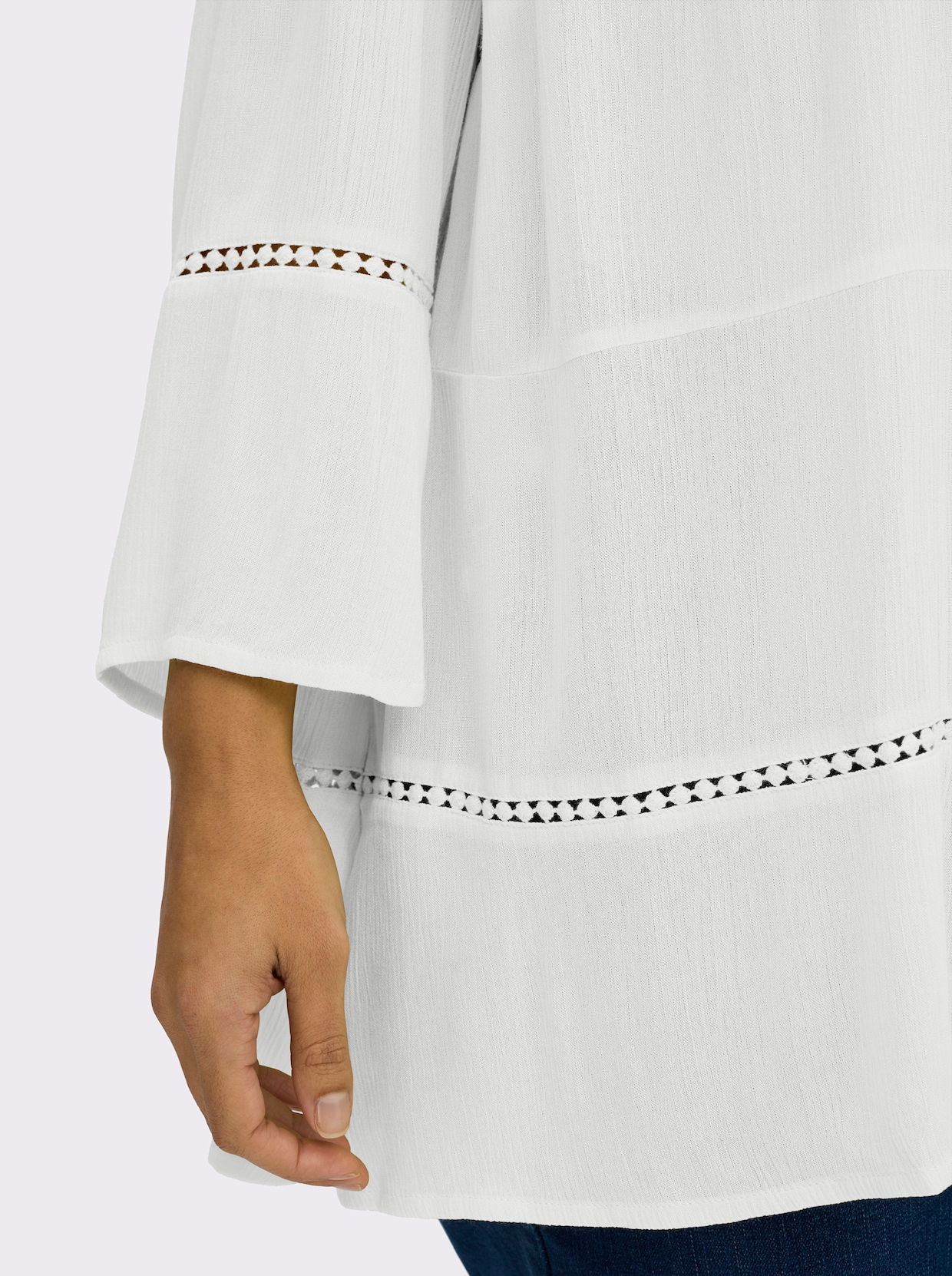 sheego Tunika mit 3/4-Arm und Lochmusterborte - ecru