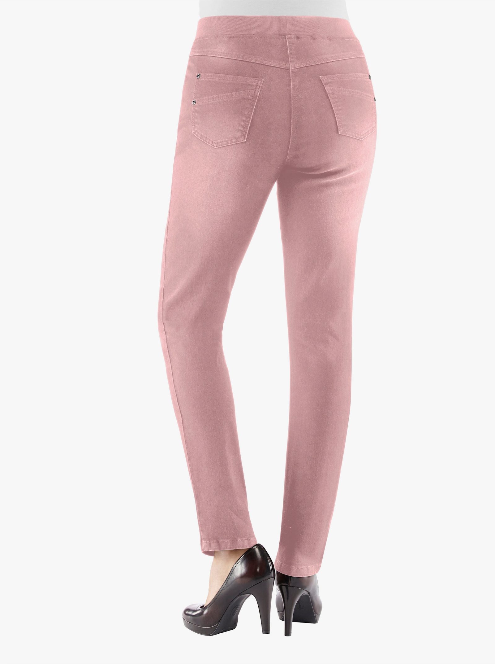 Comfortjeans met geribde comfortband van tricot - roze